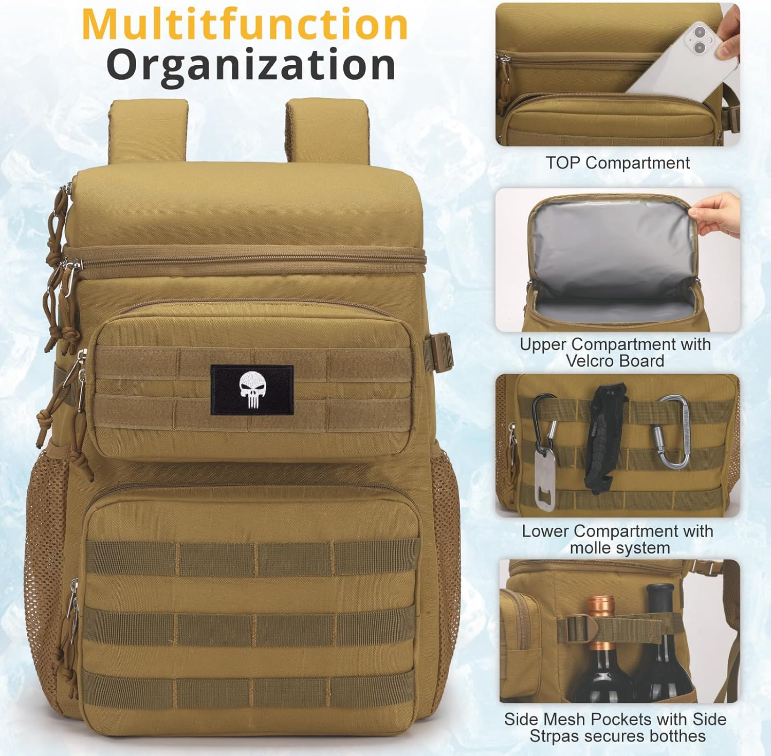 Tactical Backpack Cooler,Soft Lightweight Leakproof Cooler Backpack,Insulated Cooler Bag,Portable Soft Cooler Bag Waterproof for Beach, Travel, Camping, Picnic, Hiking - Camo Black image number 7