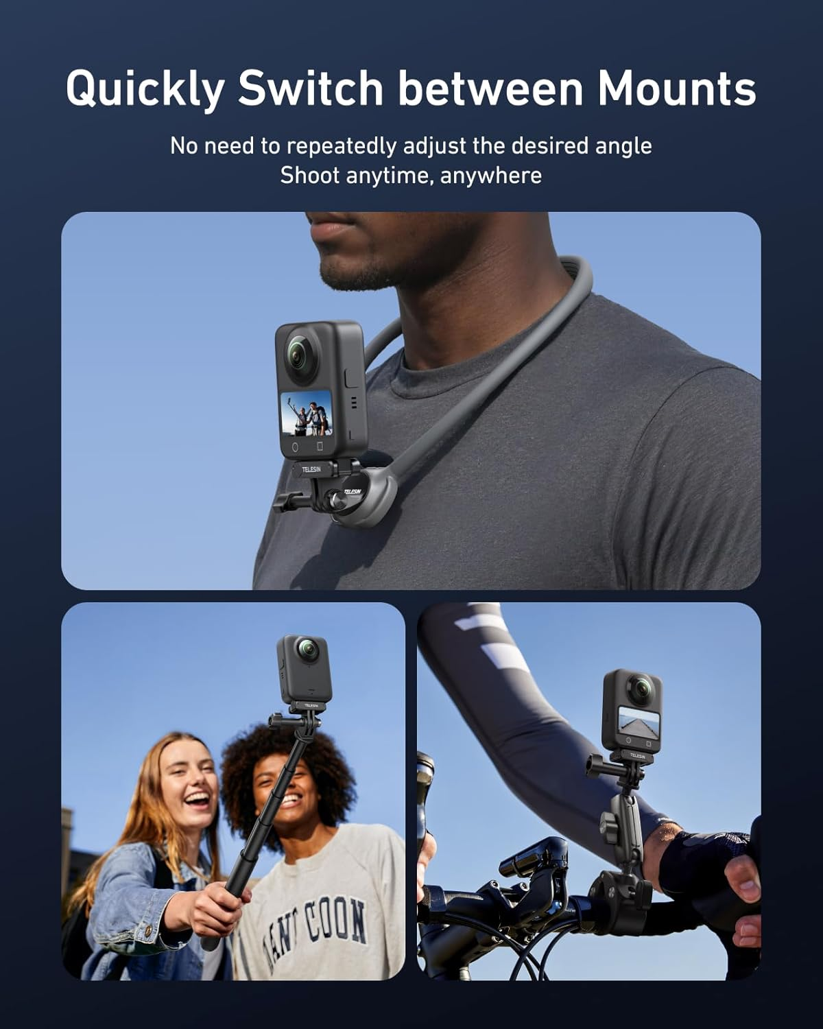 TELESIN Magnetic Quick Release Adapter Mount for DJI Osmo Action 5Pro 4 3 DJI Osmo 360 Accessories, with Triple Claw 1/4" Screw Hole Adapter Base, Bracket Expansion for Selfie Stick Tripod Accessories image number 2