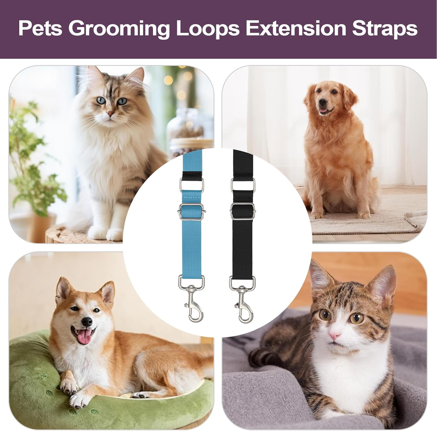 Dog Grooming Arm Accessories - 2 Pack Pet Grooming Extension Straps,Adjustable Nylon Stable Ring Extender, Restraint Rope for Small, Medium, Large Breeds, Professionals, Clinics - B image number 4
