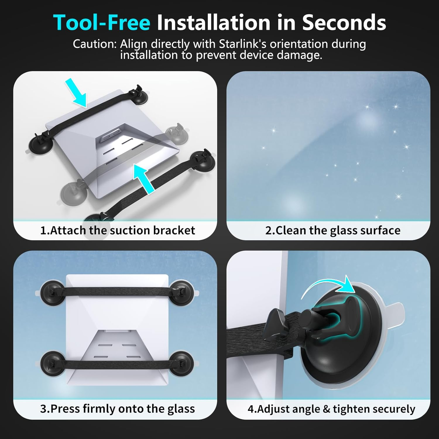 Car Mount for Starlink Mini &ndash; Suction Cup Accessories Kit for Sunroofs,Car Windows & Roof Installation, Secure Holder for Rvs, Boats & Road Trips with Stable Signal (Black) - Blue image number 4