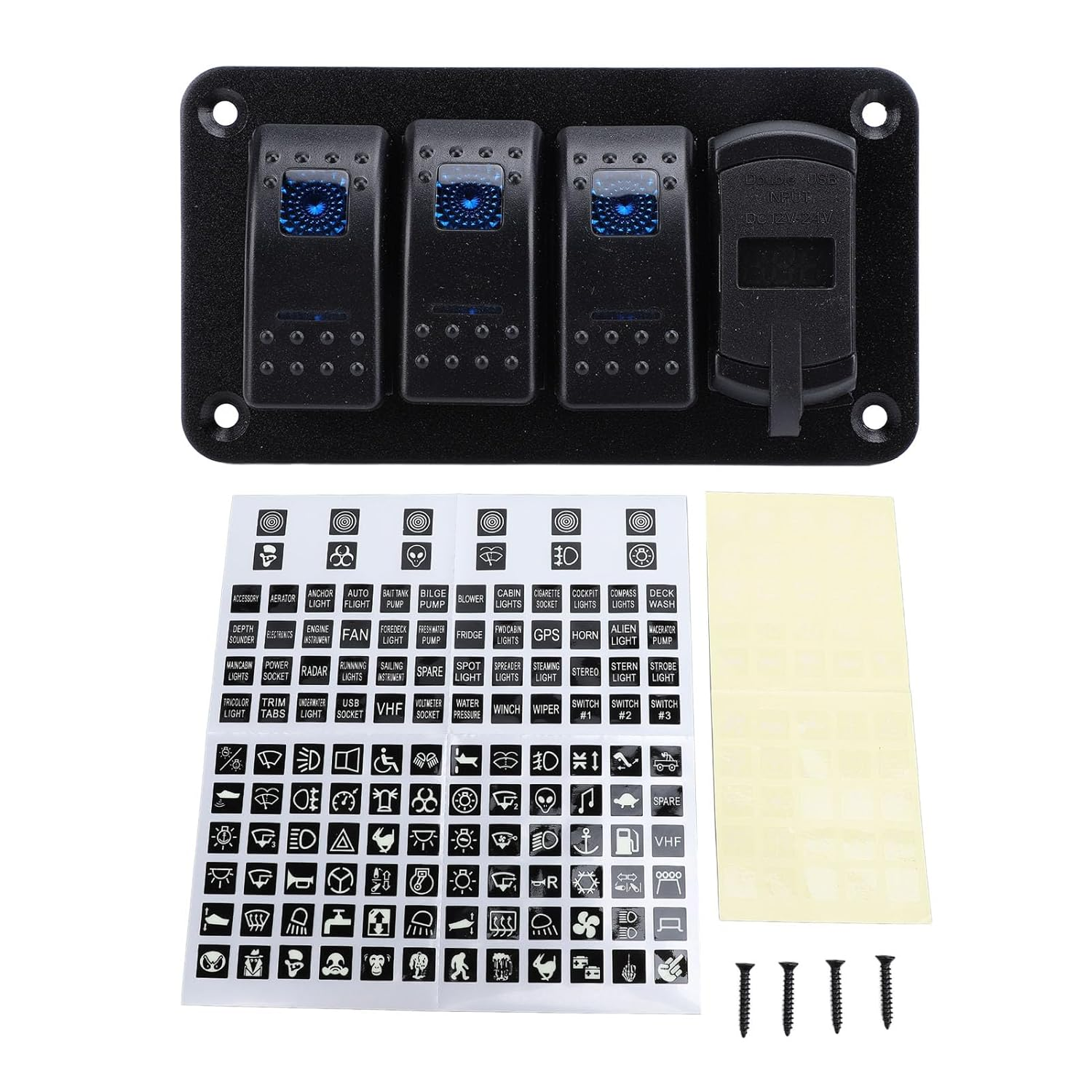 3 Gang Multi-Function Rocker Switch Box, Dual USB + Digital Volmeter, 12V 24V 5 Pin On/Off Pre-Wired Rocker Switch Panel for RV Car Boat Truck Trailer (Blue Light) image number 3