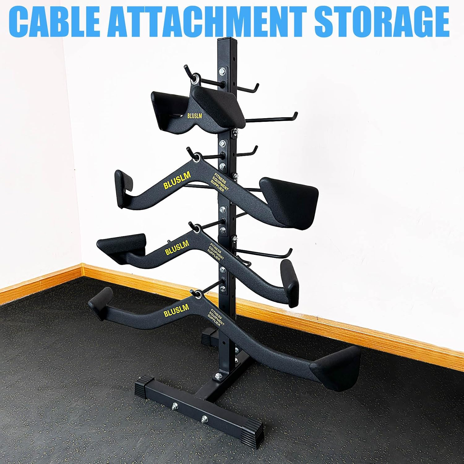 BLUSLM Cable Attachment Rack for Lat Pull down Bar, Heavy Duty Steel Cable Attachments Gym Storage Rack, Lat Bar Organizer for Different Cable Handles image number 5