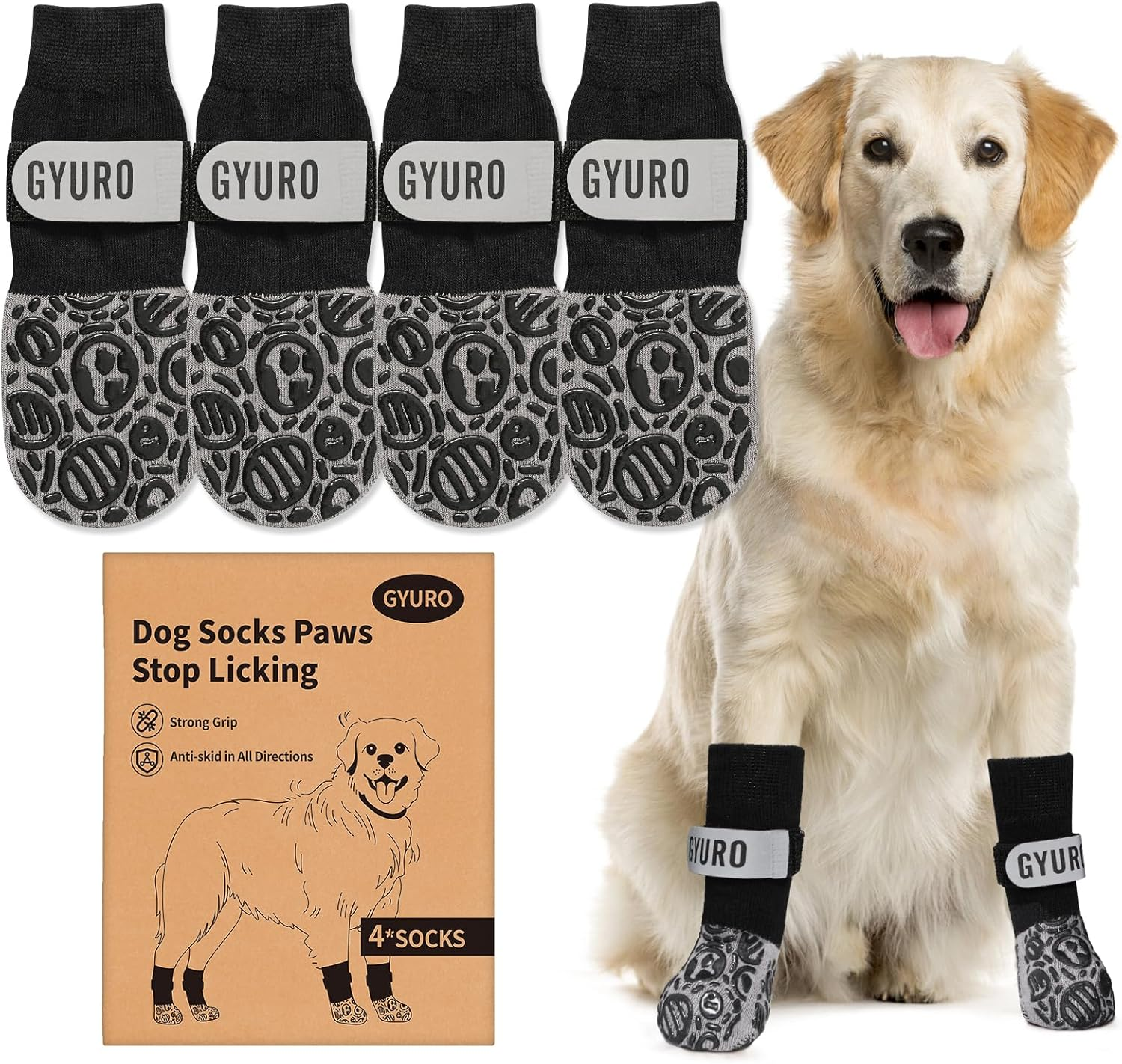 Double-Sided Non-Slip Dog Socks for Indoor Use to Prevent Paws Licking, Paw Protection, Pet Paws, Protection, Traction, Control Socks on Hardwood Floor (Black, XXL) image number 3