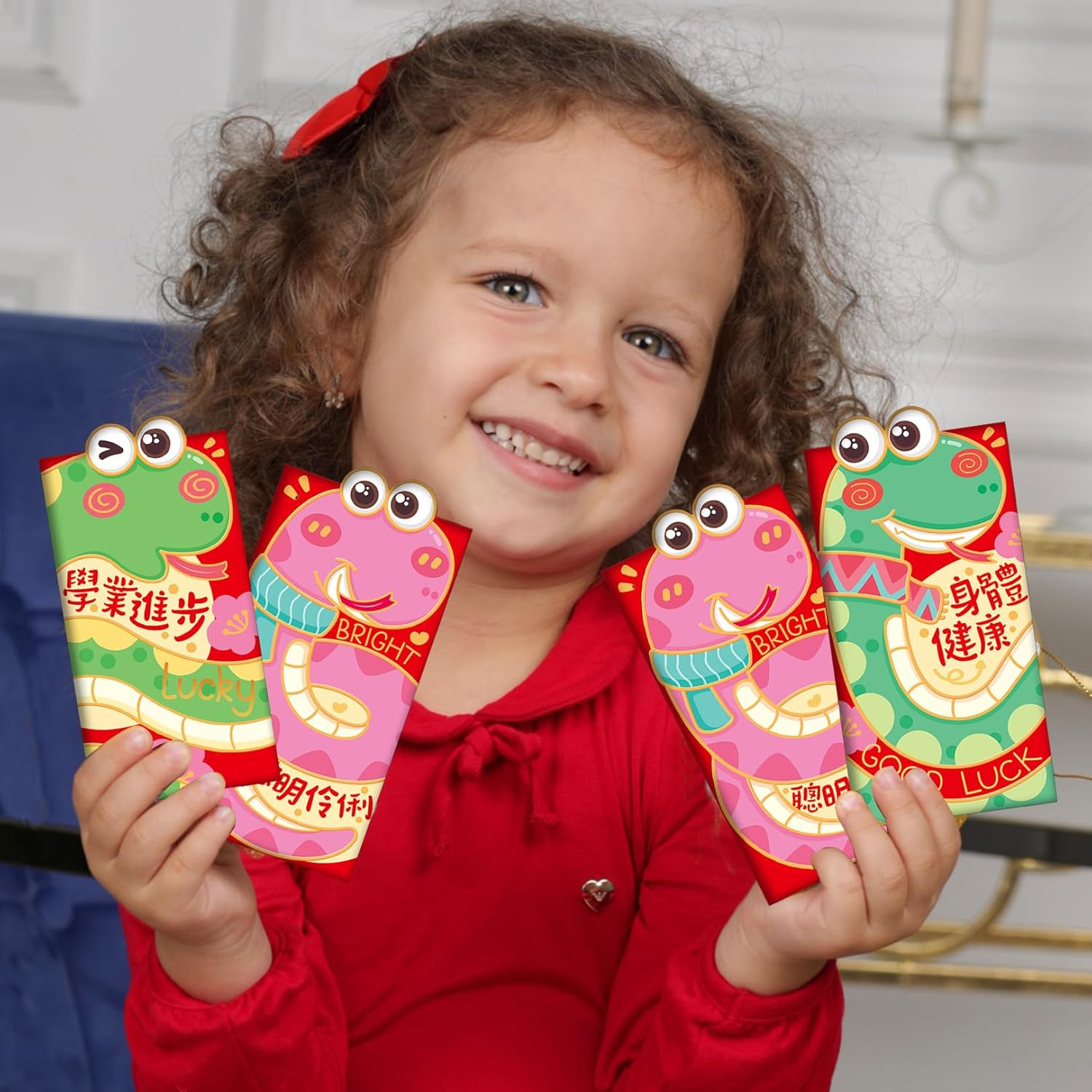 Chinese New Year Red Envelopes,12Pcs Red Envelopes Chinese Year of the Snake 2025 Lucky Money Envelopes for Cash Gifts,Cartoon Snake Hong Bao Red Pocket for New Year Spring Festival,8.8X16.8Cm image number 6