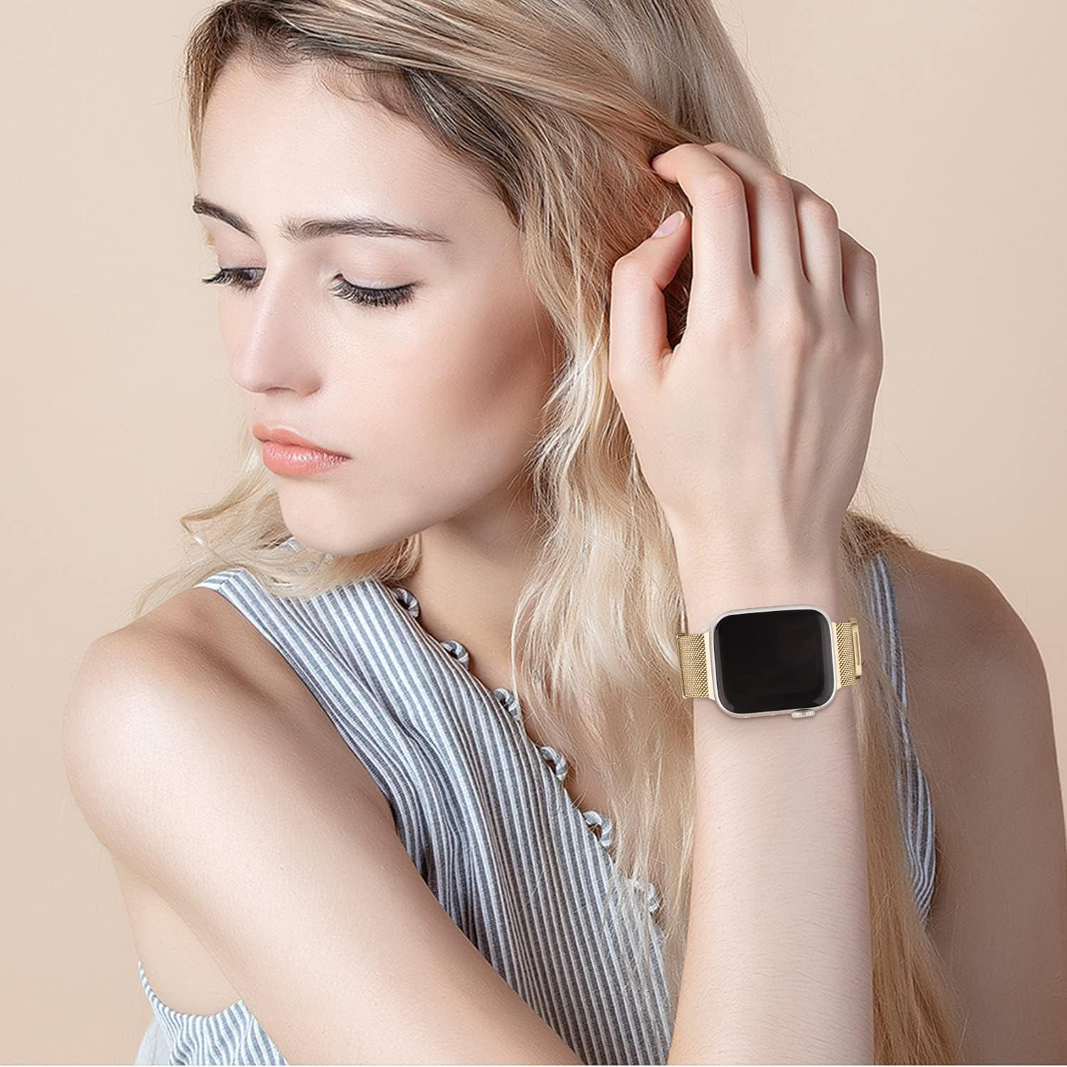 Metal Stainless Steel Bands for Apple Watch Bands 38Mm 40Mm 41Mm 42Mm 44Mm 45Mm, Loop Magnetic Milanese Mesh Strap for Iwatch Series 9 8 7 6 5 4 3 2 SE image number 5
