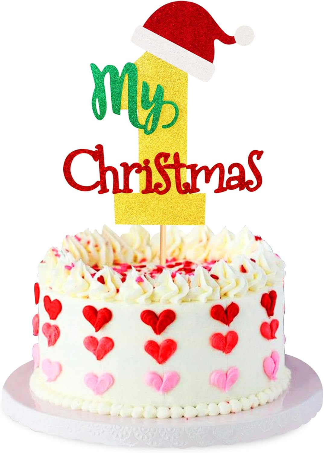 1Pcs My First Christmas Cake Topper Christmas Hat Merry Christmas 1St Birthday Cake Decorations for Baby Boy Girl 1St Birthday Theme Party Christmas Party Supplies image number 2