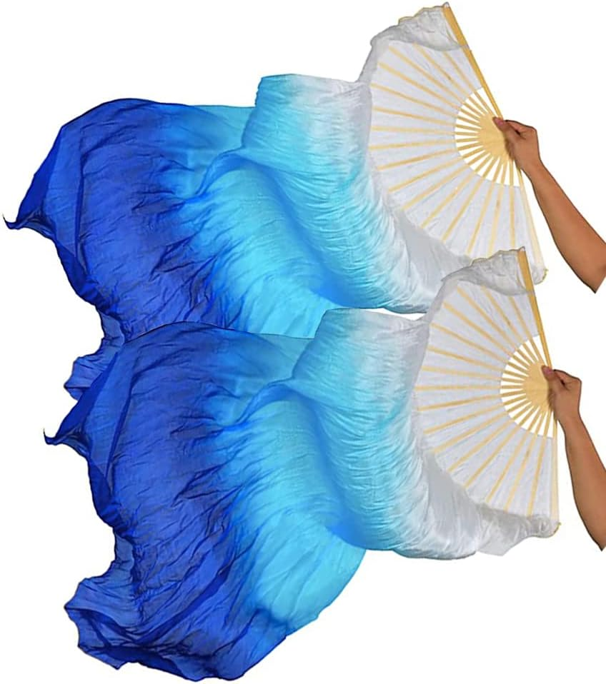 TMZAQH Women 1 Pair (Left+Right) Silk Belly Dance Fans Veil Belly Dancing Long Folding Fans Length 150 Cm Width 90 Cm image number 1