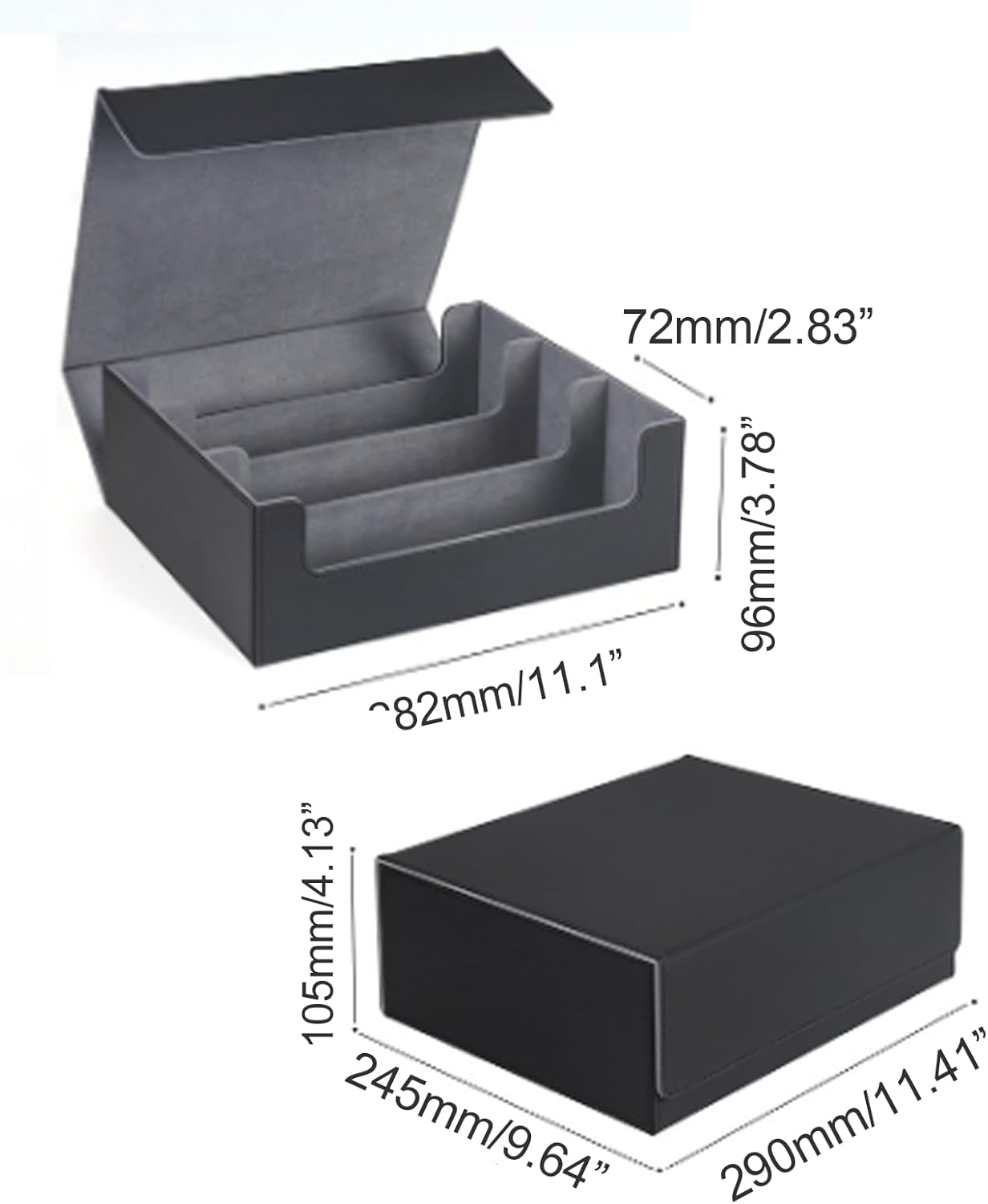 Card Deck Case for Trading Cards 1800+, PU Leather Magnetic Closure Card Storage Box Game Card Case, for Game, Sport Cards (Black Shell with Grey Lining) - Black Shell With Grey Lining image number 2