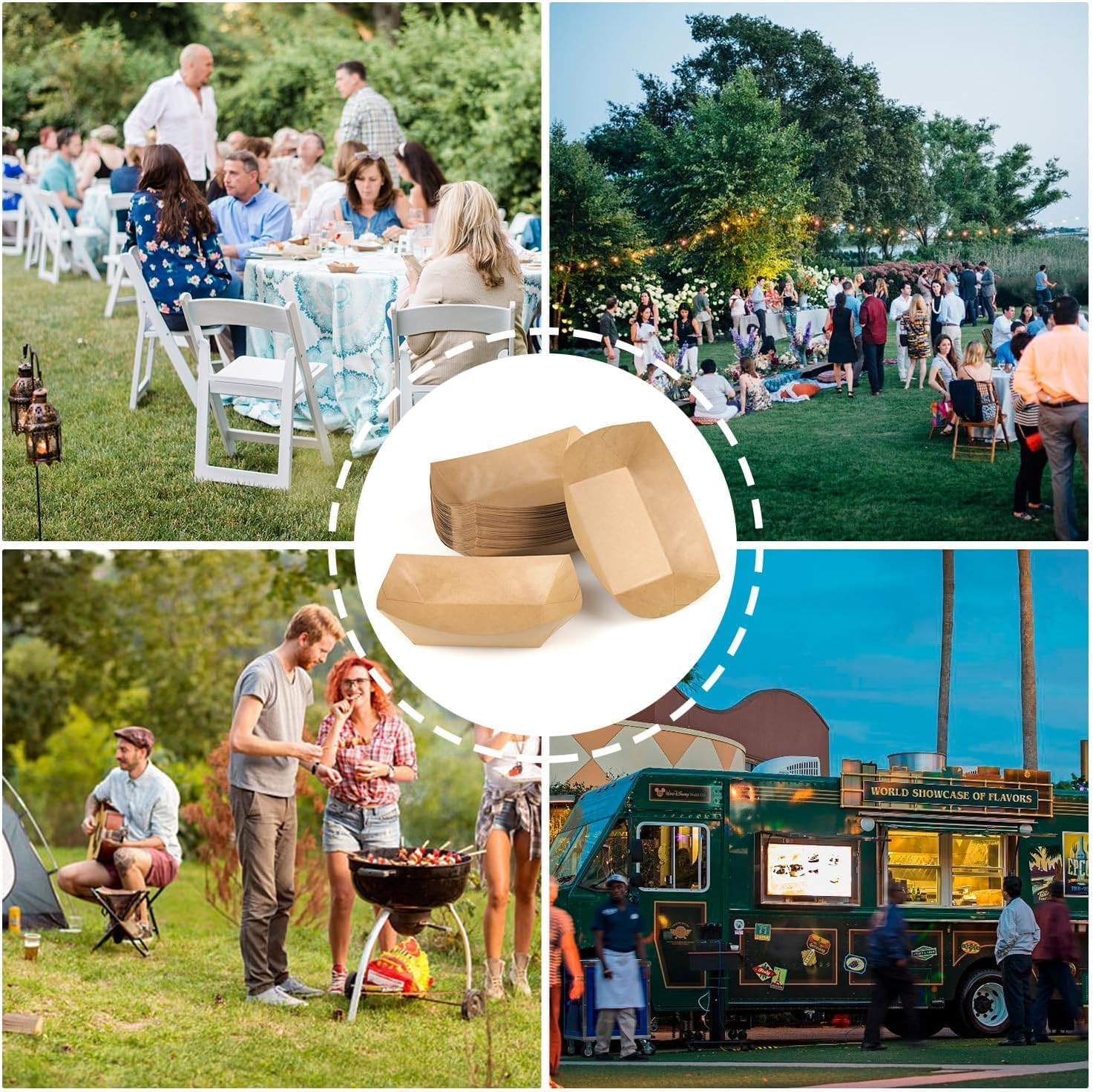 YANGWEN Pack of 50 Kraft Cardboard Bowls, Finger Food Boats, Paper Plates, Snack Bowls, Finger Food Bowl for Chips, Snacks, Macaroons and Other Foods image number 5