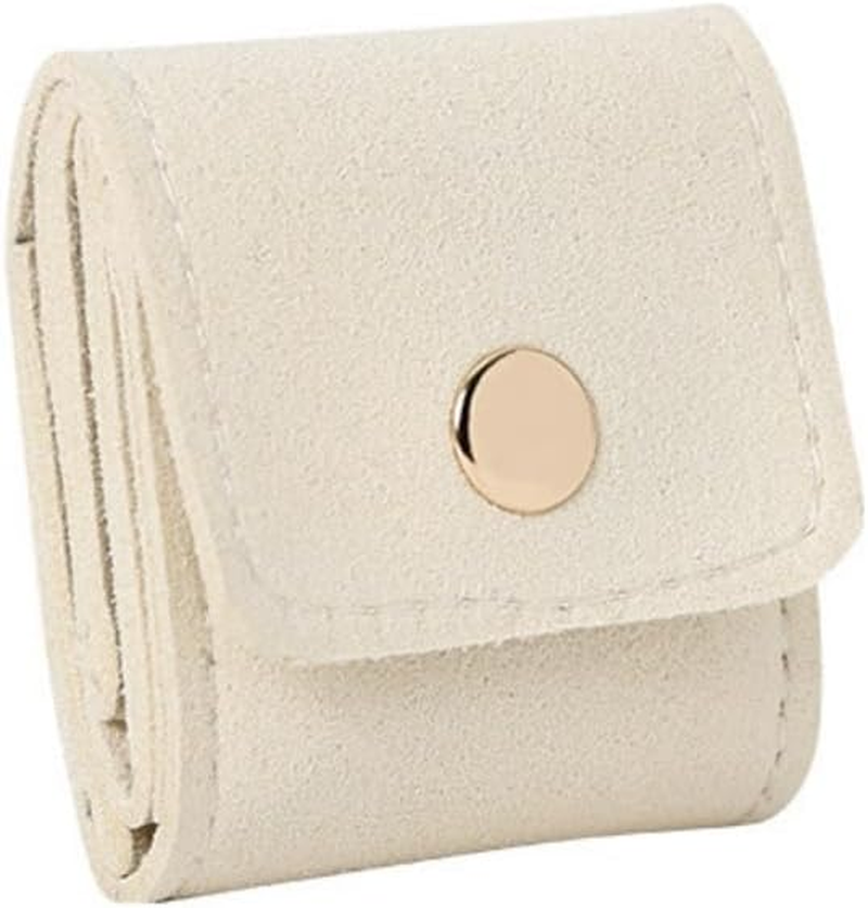 Kawlxpp PU Suede Mini Travel Jewellery Roll &ndash; Foldable Portable Organizer Case with Buckle for Rings, Earrings & Necklaces (3Pcs, Pink/Grey/Beige)