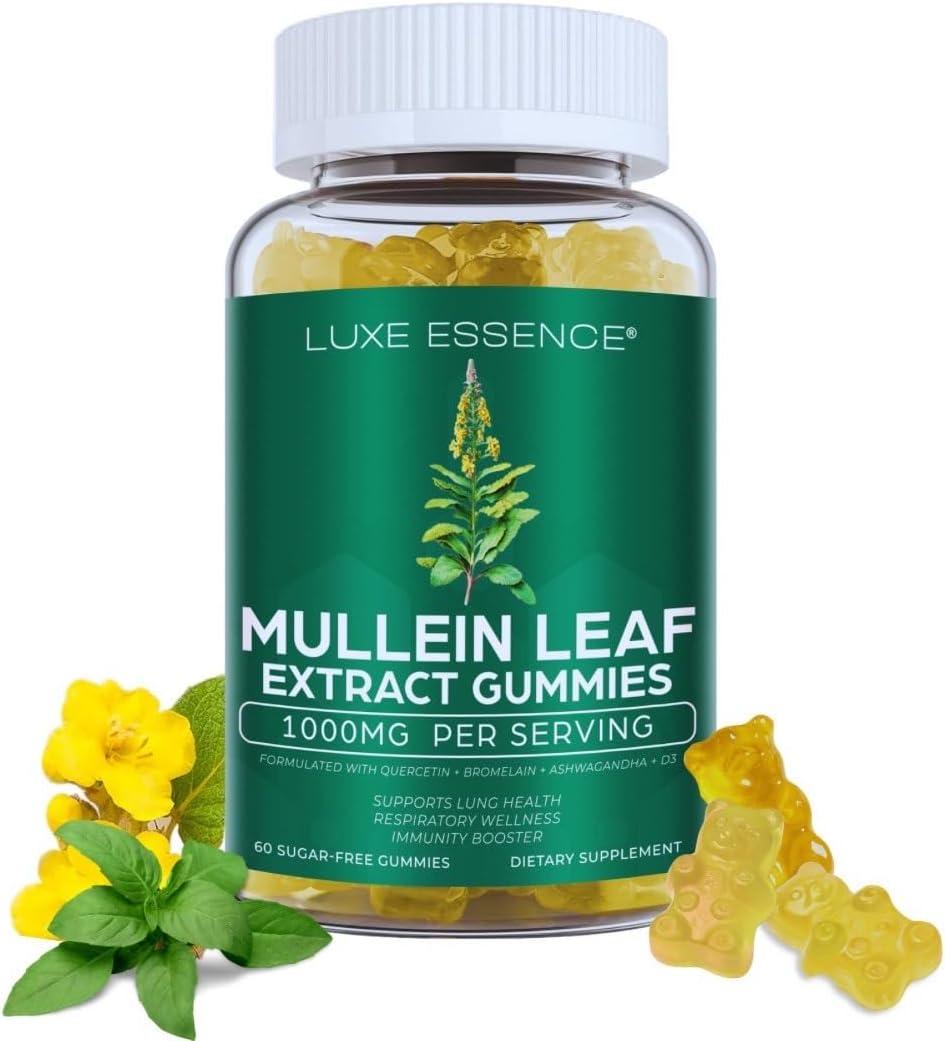 Mullein Gummies for Respiratory Wellness | 1000Mg per Serving | 100% Sugar-Free | Natural Mullein Leaf Extract | Supports Healthy Lungs & Immune Function | 60 Vegan Gummies image number 1