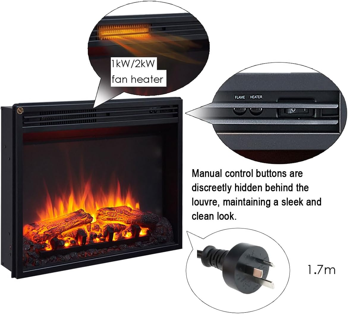 Modaliving Pearl 2000W Electric Fireplace Heater Mantel Suite Marble Veneer Finish Remote Control Timer Adjustable Flame (White) image number 5