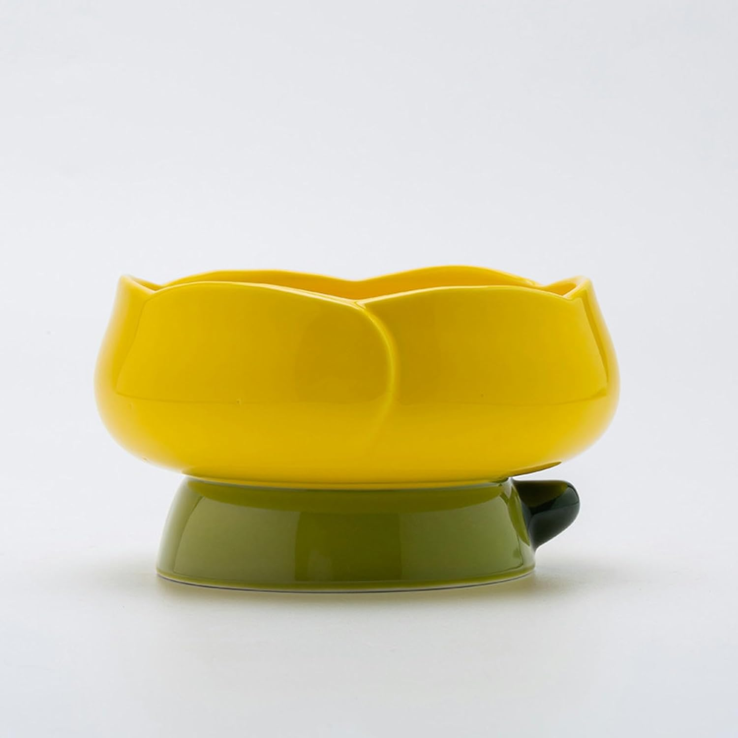 Joyxiwa Neck Protection Ceramic Cat Bowl Flower High Foot Oblique Mouth Cat Food Pot Pet Ceramic Bowl-Powder Tray