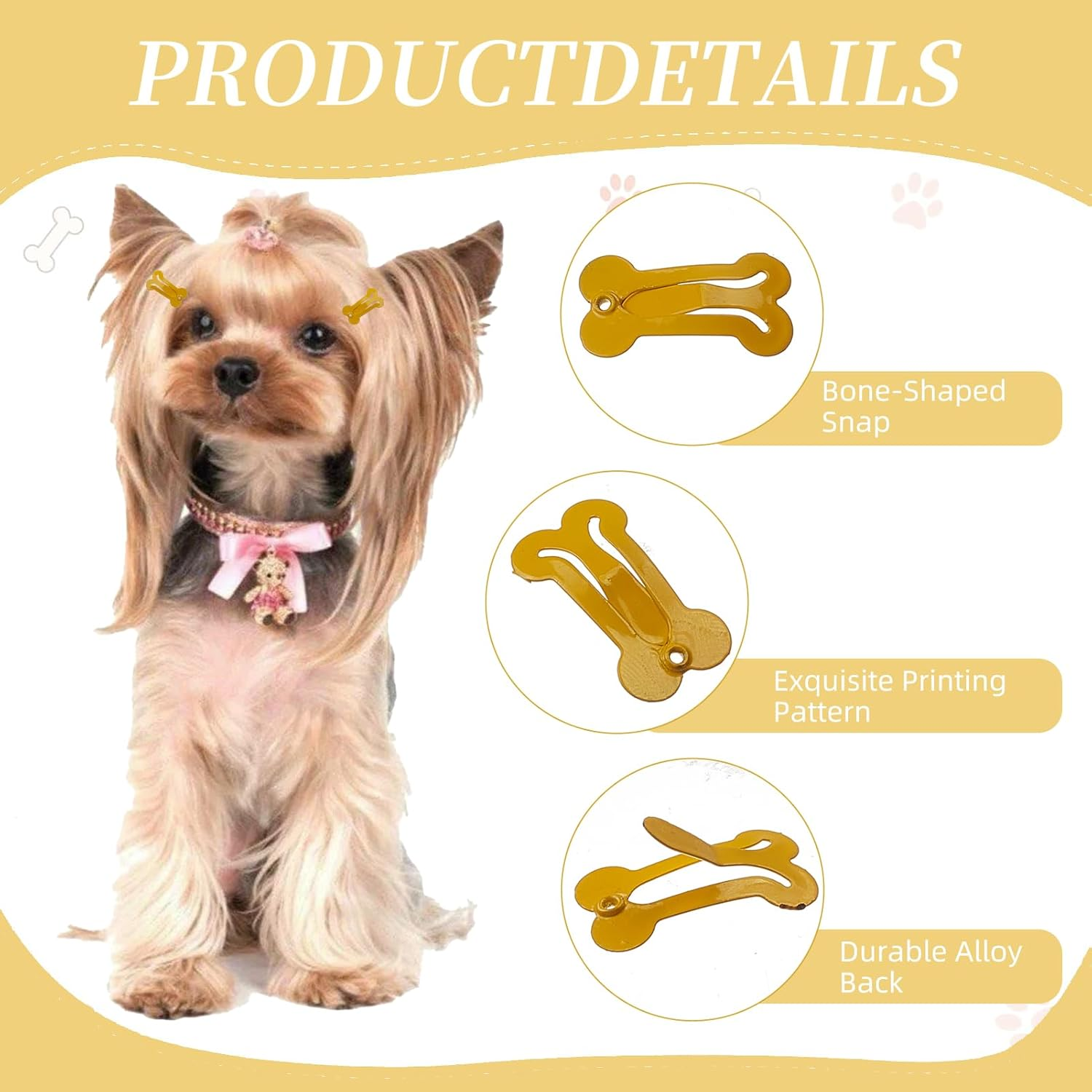 NICENEEDED 50 PCS Bone Shaped Hair Clips, 1" Small Barrettes Dog Hair Clip, Cat Puppy Mini Snap Hair Clip, Pet Grooming Bows Hair Decoration Accessories image number 4
