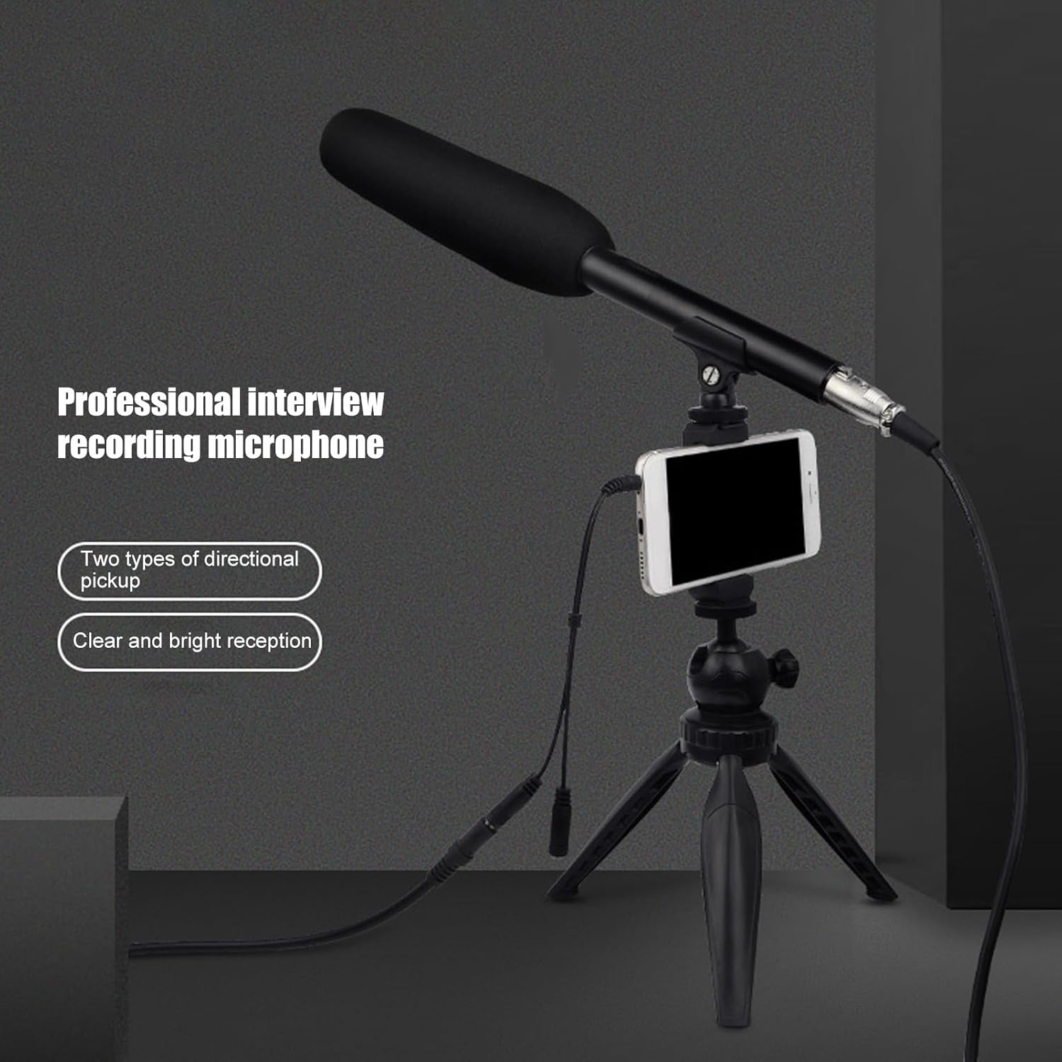 XLR Microphone, Professional Cardioid Mini Condenser Mic, Video & Broadcast Unidirectional Microphone Kit for Television News Reporter Interview image number 6