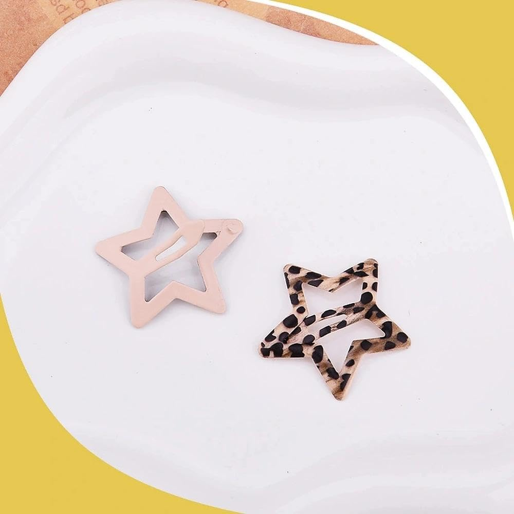 Leopard Print Star Snap Hair Clips for Teen Girls Women Non Slip Clips Barrettes Set of 8 Metal Brown Cheetah Leopard Hairpins Headpiece Aesthetic Edgy Star Hair Accessories