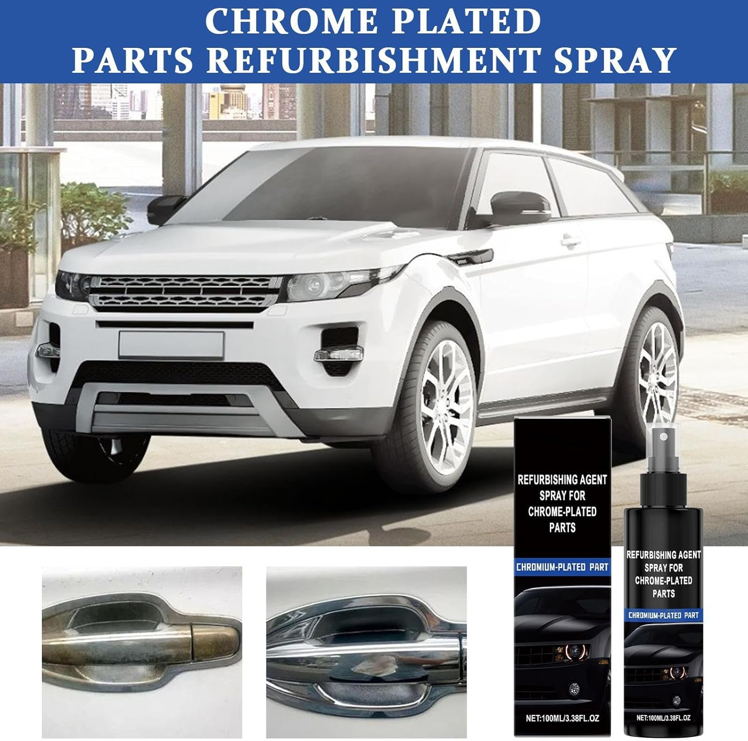 Chrome Refurbishing Agent Spray - Vehicle Chrome Parts Refurbishing Agent Spray,100Ml Automotive Maintenance Liquid for Renovation Home Fence Door Handle Garage image number 3