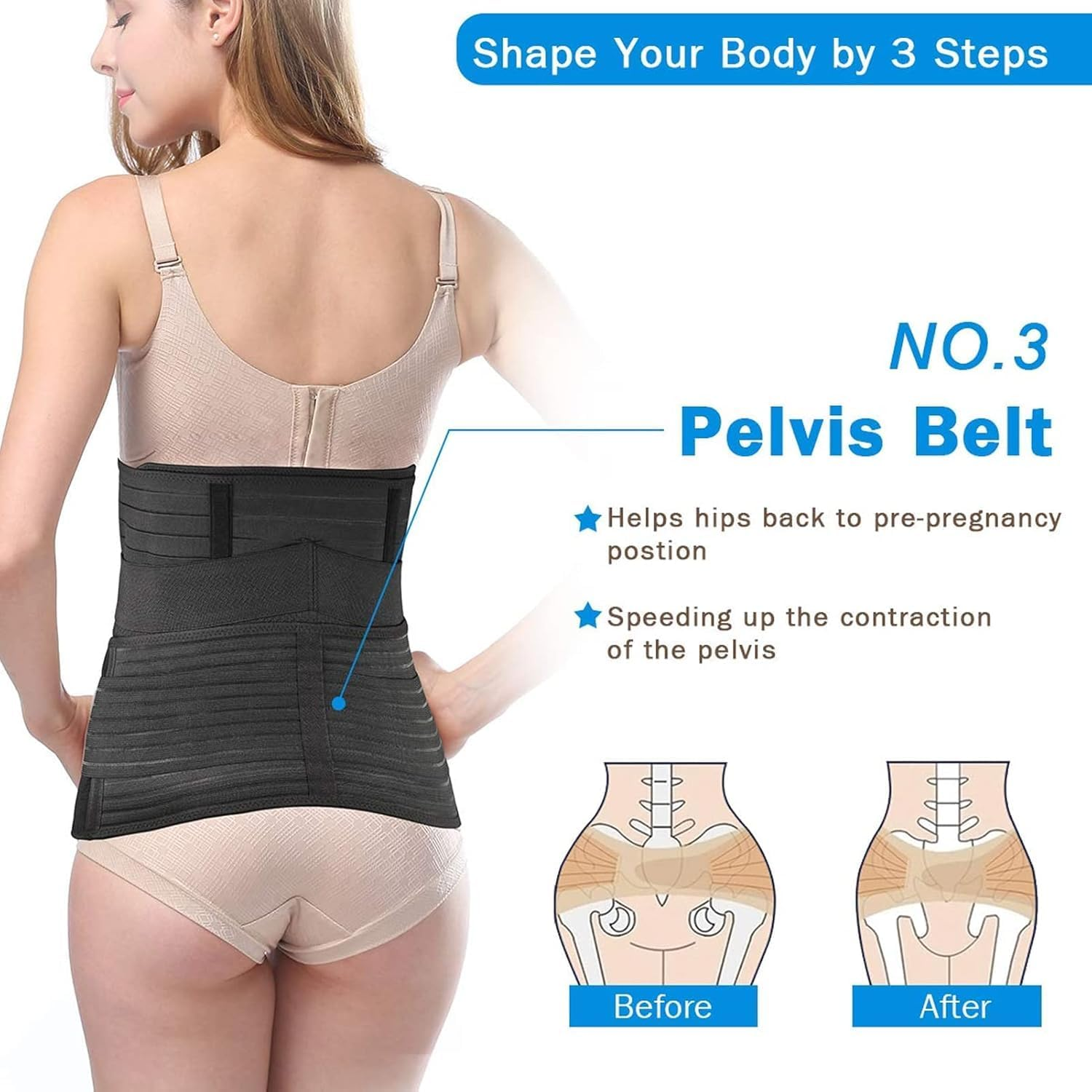 3 in 1 Postpartum Support - Recovery Belly/Waist/Pelvis Belt Shapewear (One Size (US 4-12), Black) image number 4