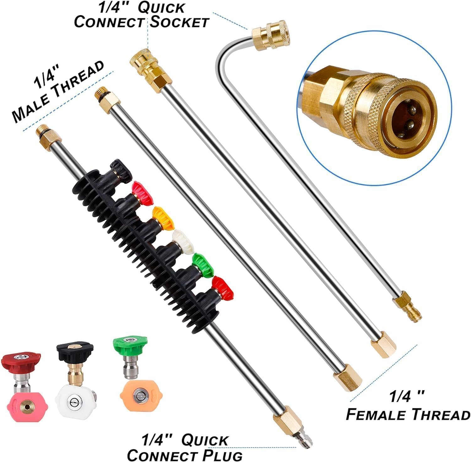 YUET High Pressure Washer Wand Extension Set, Replacement Lance, 7.5-Feet, 1/4 Inch Quick Connect, 4000 PSI Gutter Cleaning Tool Rod,Roof Cleaner Lance with 6 Pcs Nozzle Tips, 10 Pcs Rubber Ring image number 5