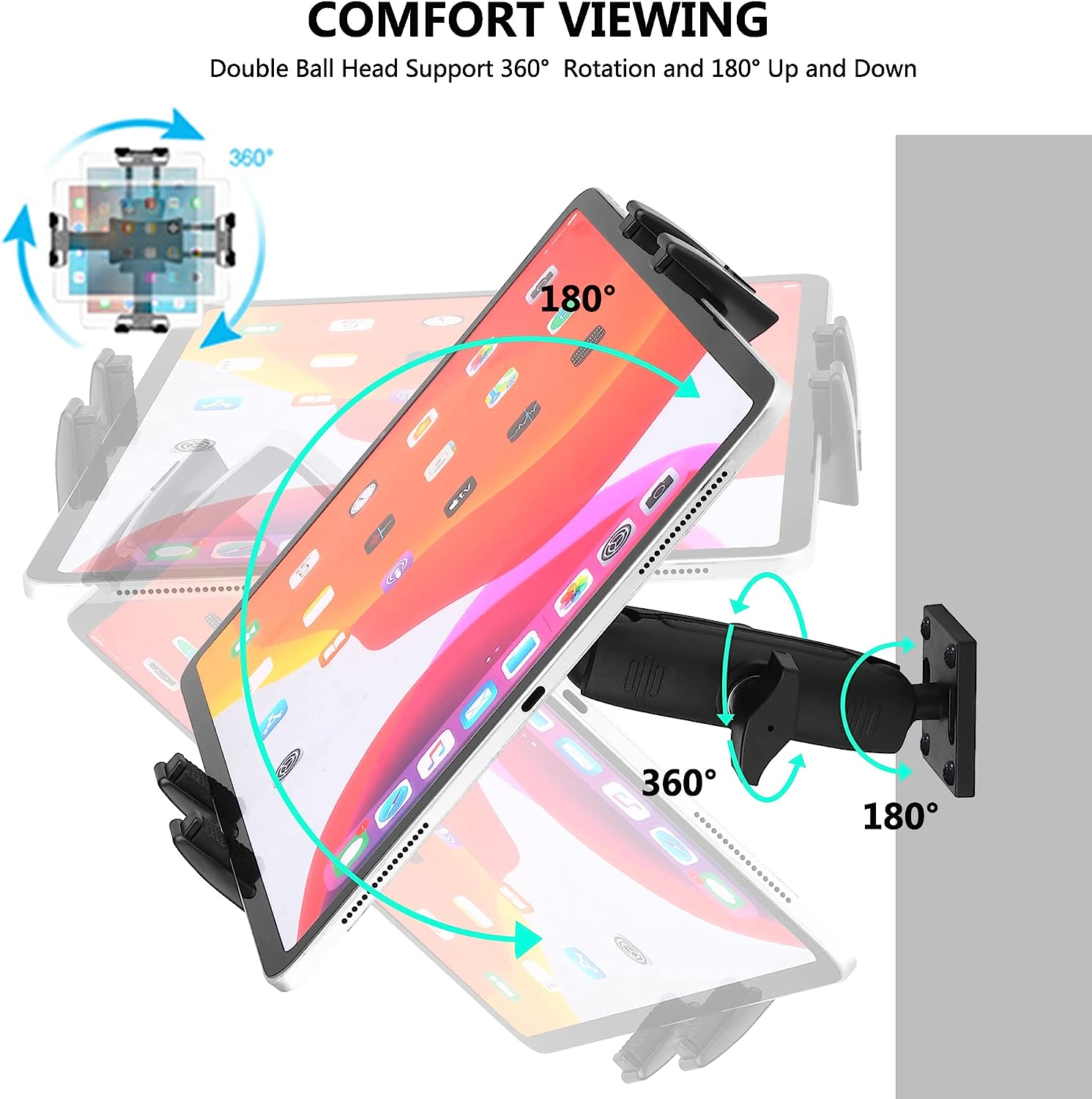 Peastrex Tablet Wall Mount Ipad Wall Holder Stand with Long Arm 360&deg; Rotating Aluminium Base for 4~15Inch Tablet and Cellphone Ipad Pro 12.9, Galaxy Tab S9 Ultra 14.6 S9FE, Surface,Iphone image number 6