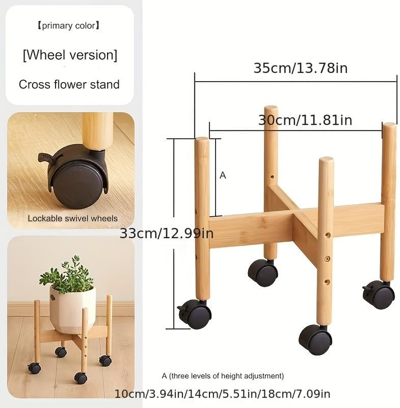 Plant Stand with Non-Slip and Fixable Universal Wheels, Easy Move and Smooth, Three Heights Adjustable, 33*30Cm image number 5