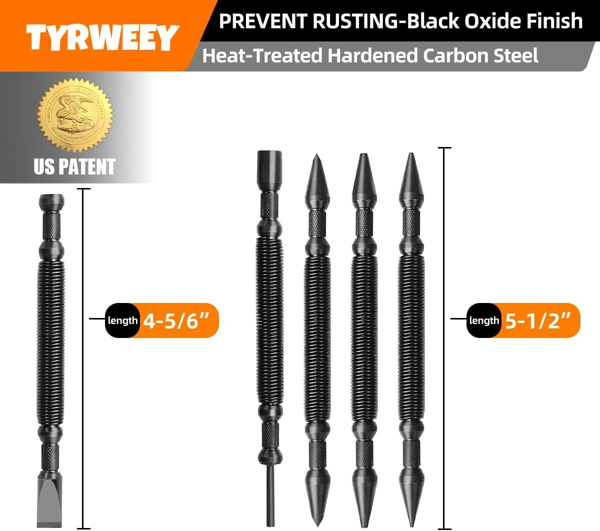 TYRWEEY 5-Piece Nail Setter Dual Head Nail Set & Dual Head Center Punch & Hinge Pin Remover Punch Set, Spring Loaded Center Hole Punch, Nail Setter Features 1/8-In, 3/32-In, 3/16-In, 1/16-In, 1/32-In - 1Pc 1/8  3/16 Center Punch image number 3