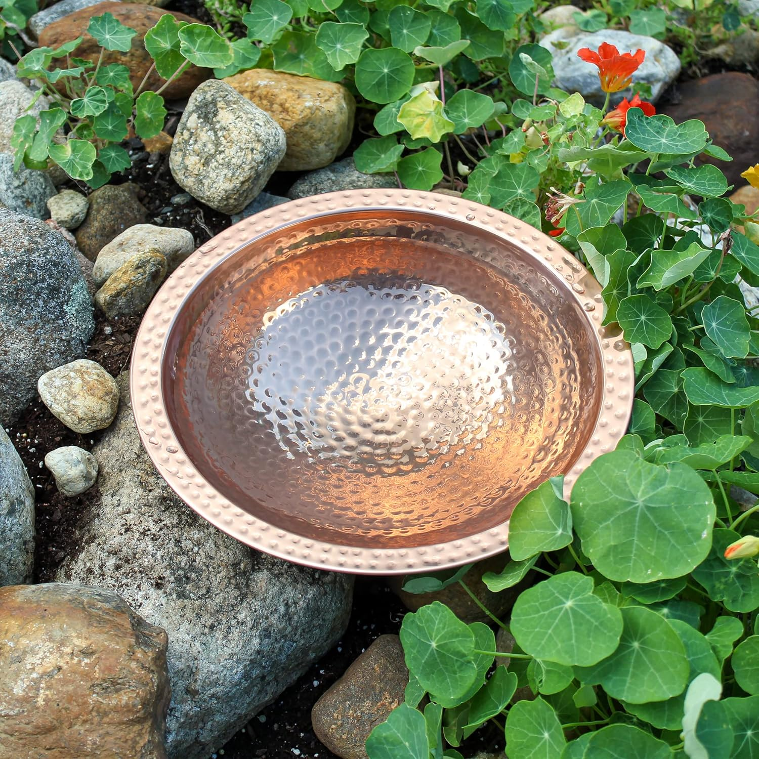 Achla Designs 201-9904 Hammered Bowl with Rim Birdbath, Polished Copper Plated image number 3