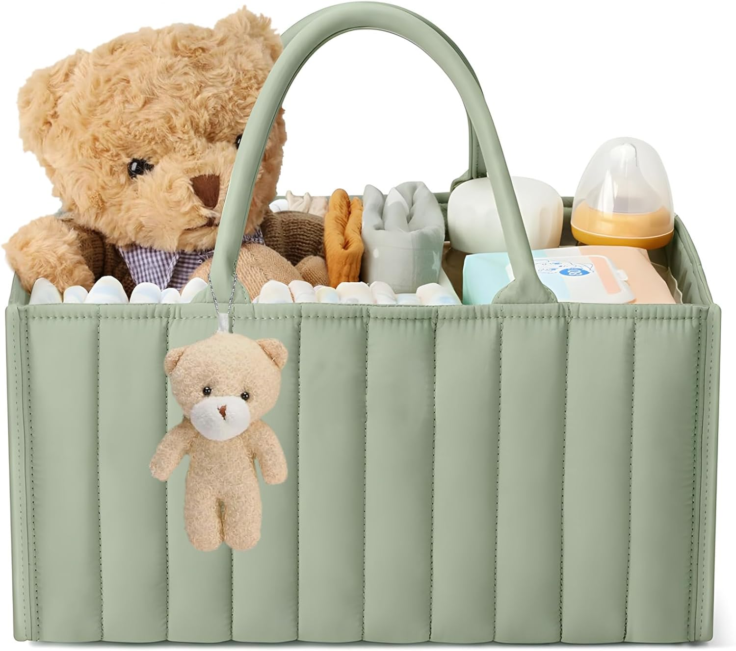 Nappy Caddy Organiser Stylish Diaper Caddy Storage Basket Perfect for Baby Shower,Car Caddy Organizer,Nursery Diaper Organizer,Portable Diaper Storage Bag (Green) image number 3