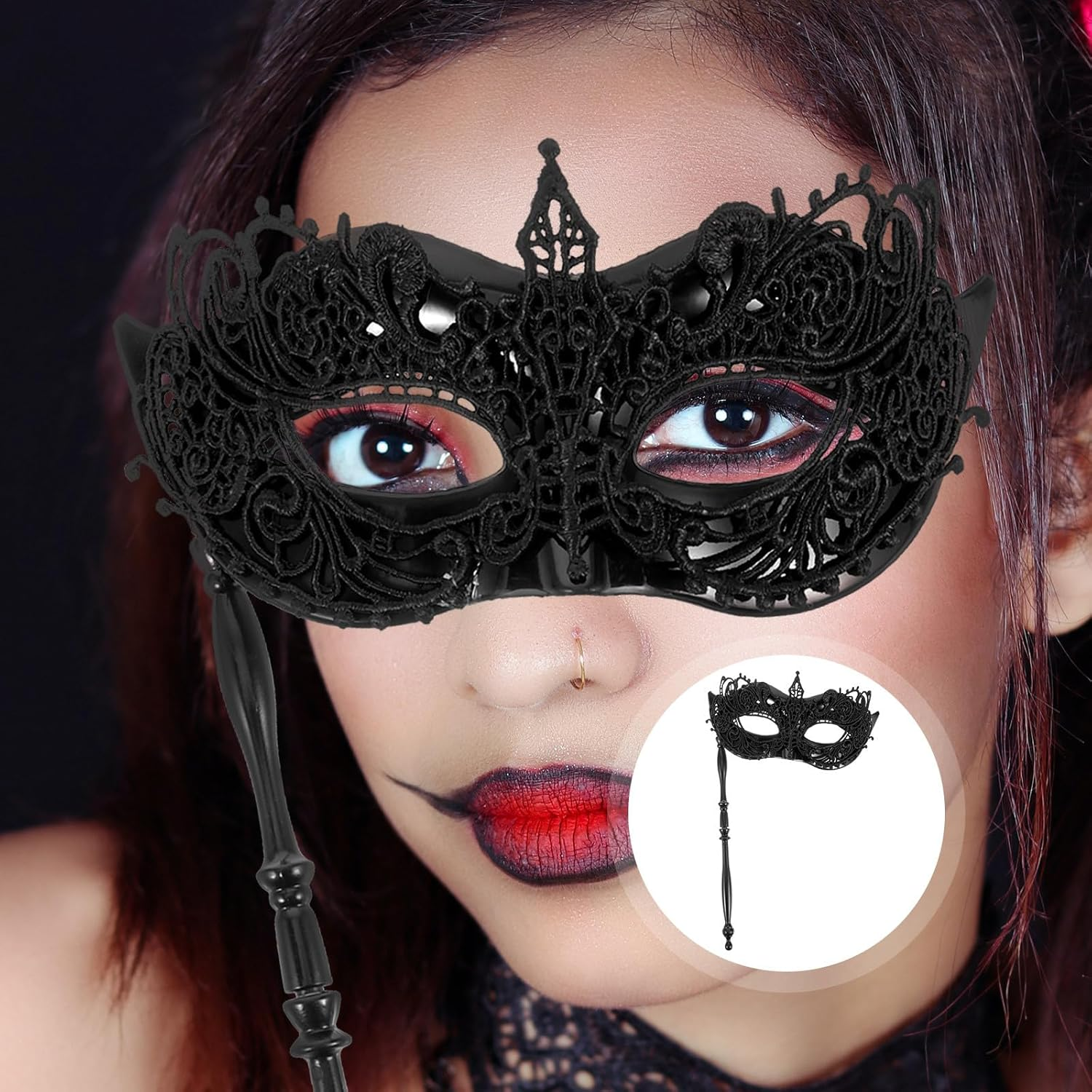 PACKOVE Masquerade with Stick Black Masquerade Masquerade Masquerade Ball Costume Masks image number 1