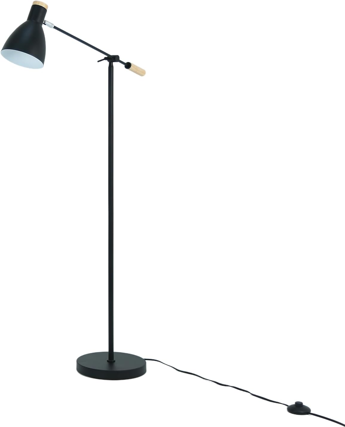 Lexi Lighting Scandinavian Adjustable Floor Lamp, Height 140Cm, E27 Lamp Holder, Black Metal Stand and Shade, Adjustable Arm with Wooden Handle, Task Light and Reading Lamp for Sofa-Side D&eacute;cor image number 4