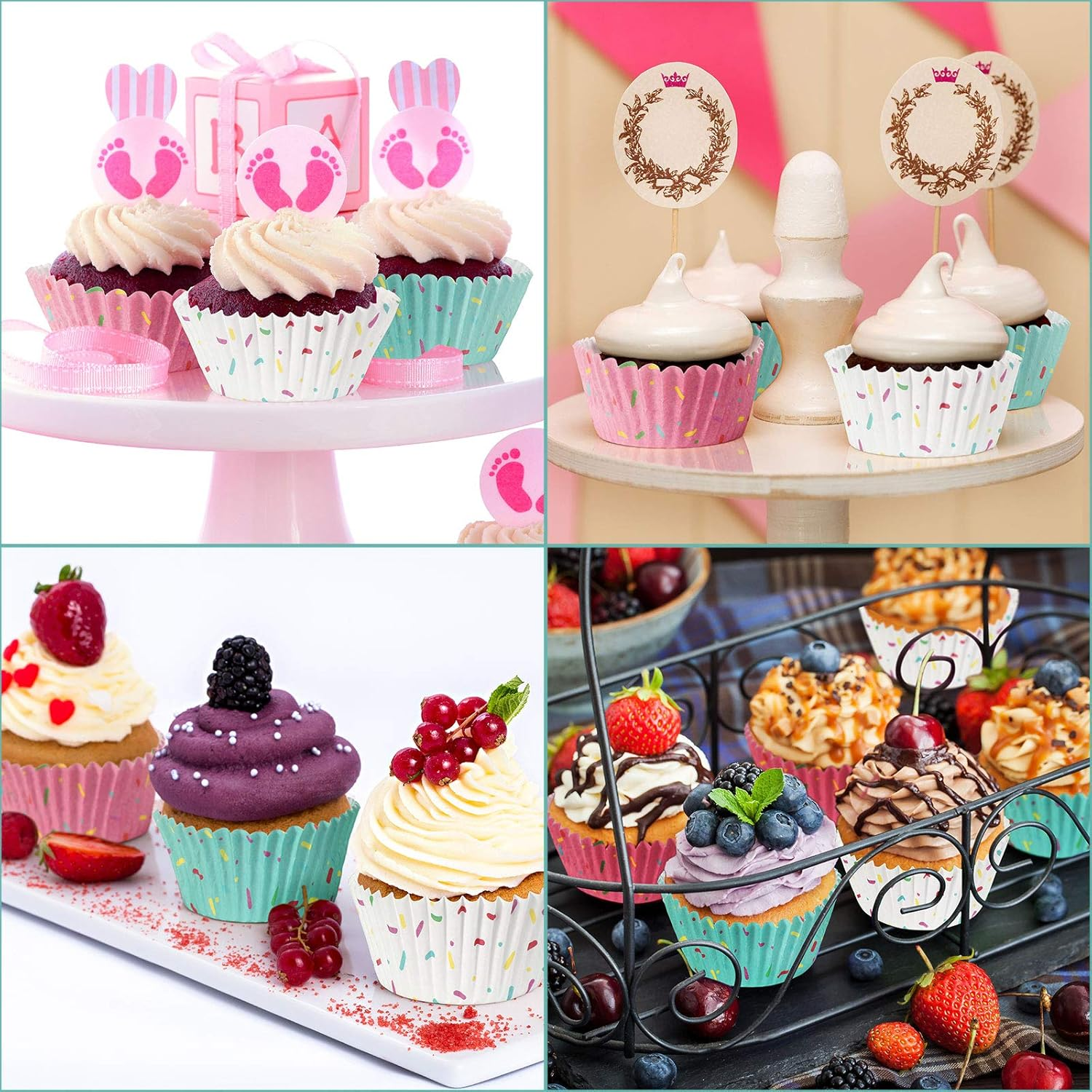 600 Pieces Cupcake Liners Colorful Paper Baking Cups Cupcake Wrappers Wraps Muffin Case Trays for Christmas Candyland Donut Party Decorations(White, Blue and Pink) - Delicate Color image number 3