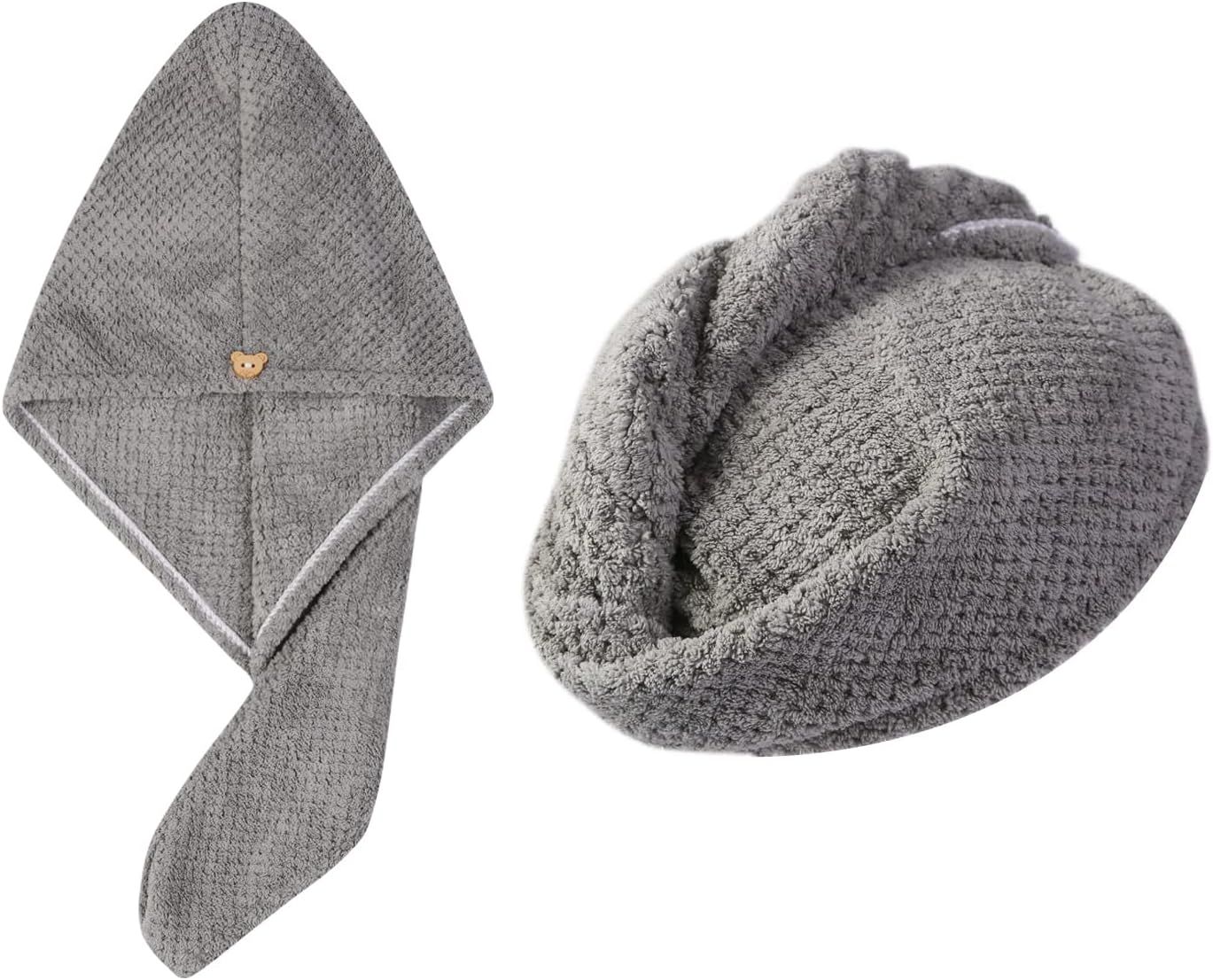 Domxies Microfiber Hair Towel Wrap, Hair Drying Towel, Ultra Absorbent Fast Drying Hair Towel Wraps for Wet Hair, Long, Curly, Thick, Frizzy Hair (Grey+Mint Green)