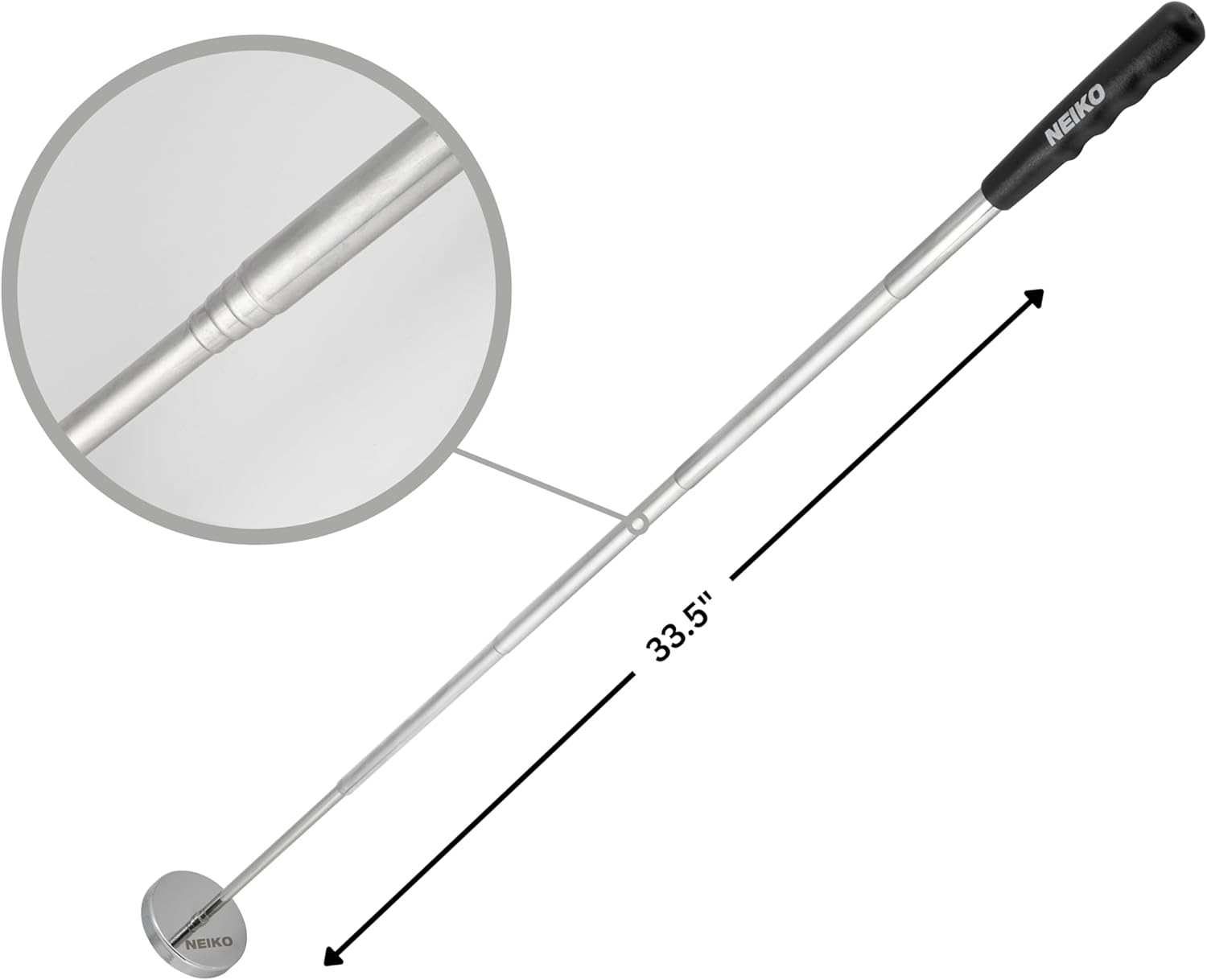 Neiko 53426A 35LB Magnetic Pick up Tool, Large Magnet with 3.3" Head, Extendable Magnetic Sweeper on a Stick up to 33.5 Inches, Nail Finder Pickup Tool, 5 Section Stainless Steel Shaft (Pack of 2) image number 5