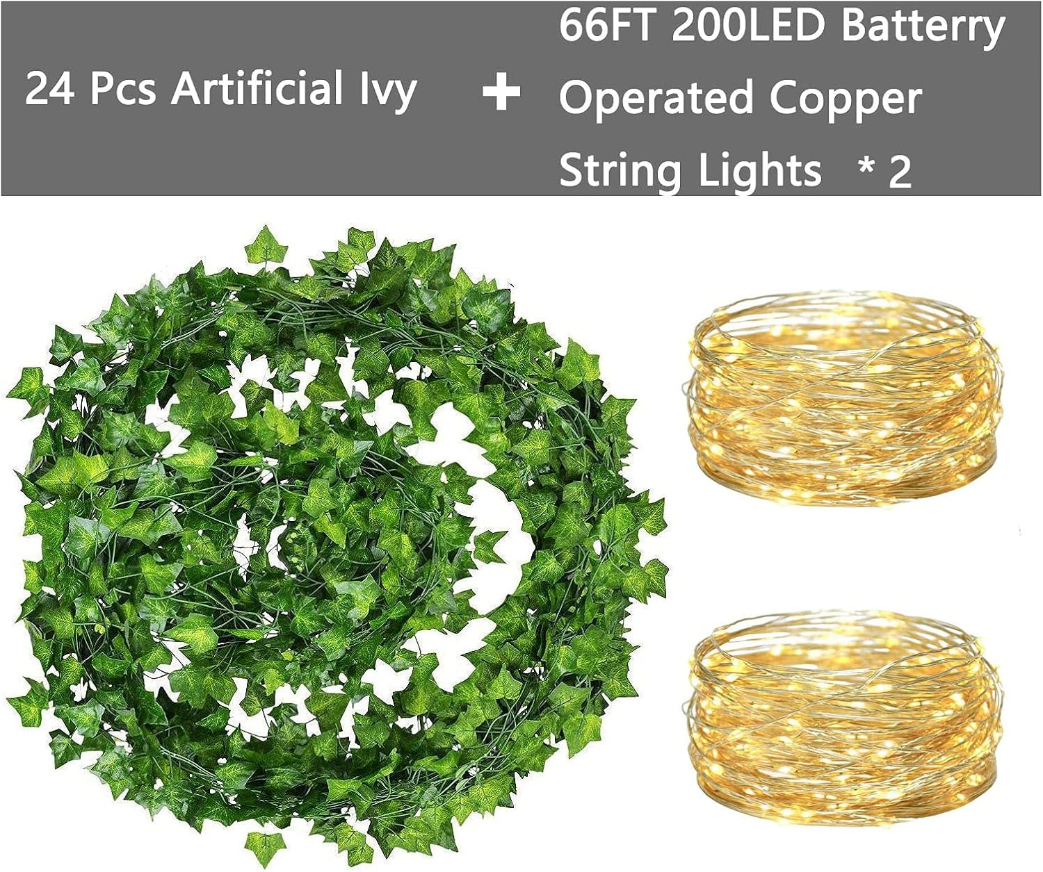 168 FT Artificial Ivy 24 Pack Ivy Vine Garland Ivy Leaves Greenery Garlands Hanging with 400 LED String Light Fake Leaf Plants Faux Green Flowers Decor for Home Kitchen Garden Office Wedding Wall image number 4