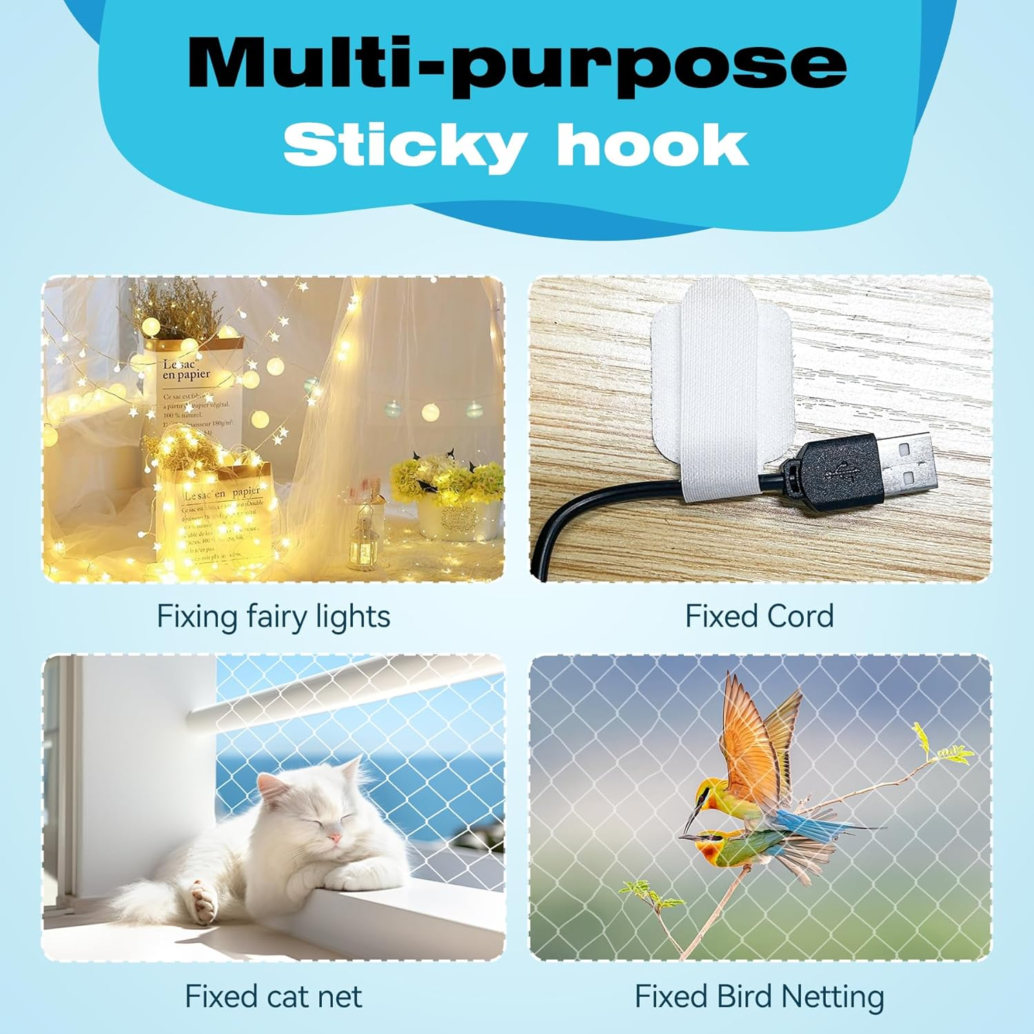 YAOZUP Outdoor Adhesive Hooks, Pack of 100 Adhesive Hooks, Cat Net, B Attachment, Cat Net for Windows, Window Protection, Cat, Attachment of Cat Net for Balcony, No Drilling (Without Cat Net) (A) image number 3