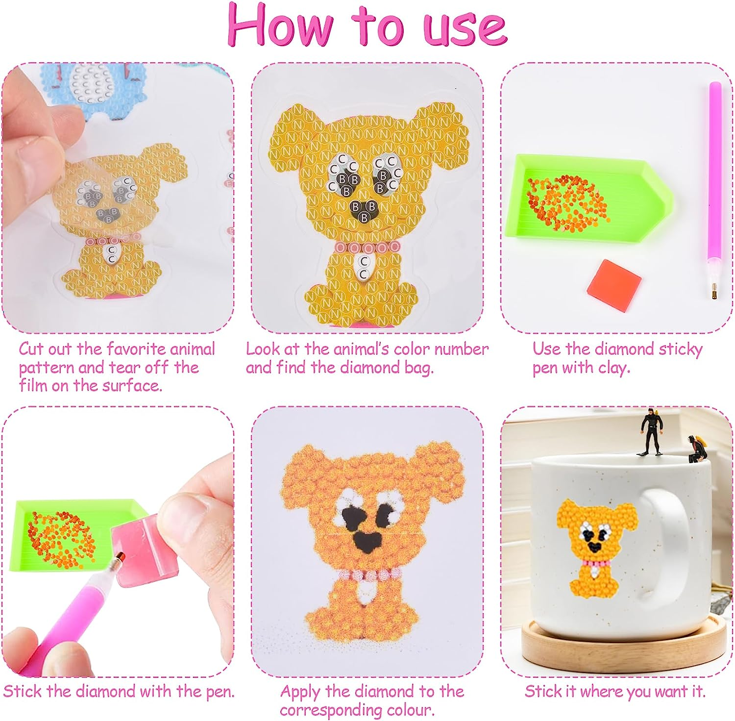 Diamond Art Stickers for Kids, 36Pcs 5D DIY Diamond Painting Kits, Animal Diamond Dot Stickers, Cute Gem Stickers for Crafts, Mosaic Sticker Art Kits for Kids Girls Boys image number 6