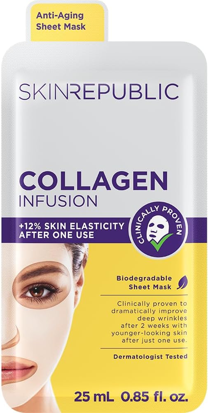 Skin Republic Collagen Infusion Sheet Mask Clinically Proven to Reduce Deep Wrinkles after 2 Weeks. Made in Korea. image number 1