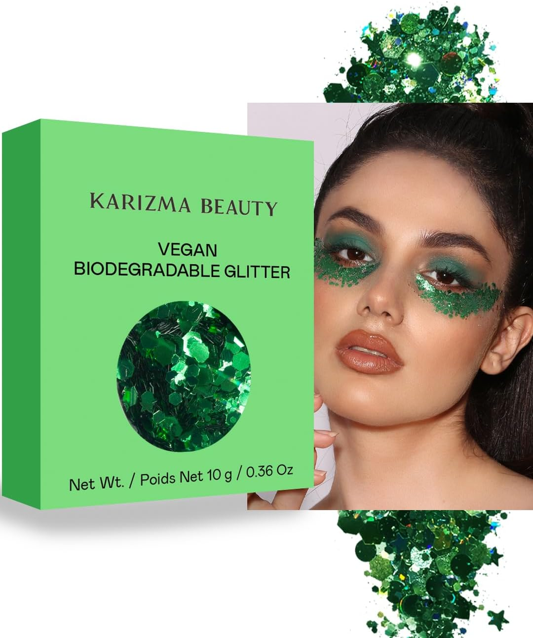 Vegan Biodegradable Chunky Glitter // Karizma Beauty Green Bio Glitter Eco Glitter Face Glitter Festival Chunky 8G
