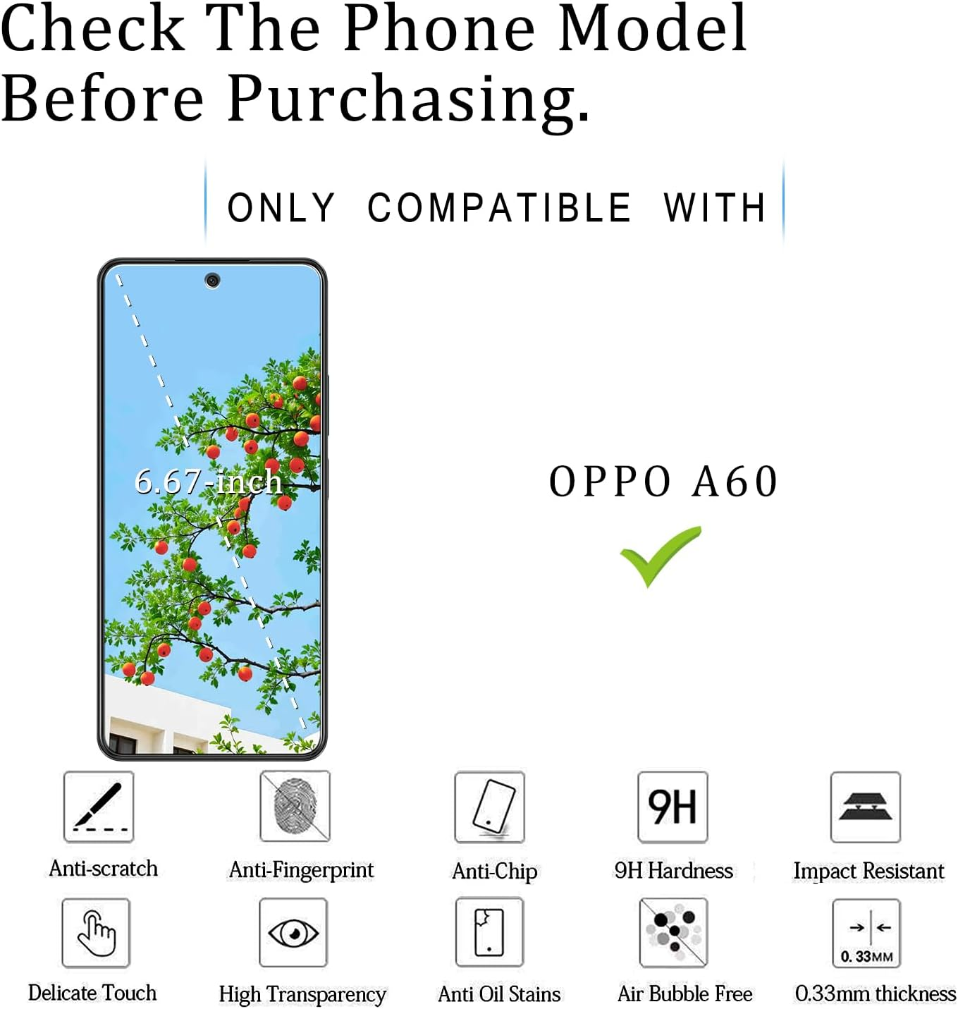 (2 Pack) KATIN Screen Protector for OPPO A60/A60 5G Tempered Glass, anti Scratch, Bubble Free, 9H Hardness, Case Friendly image number 2