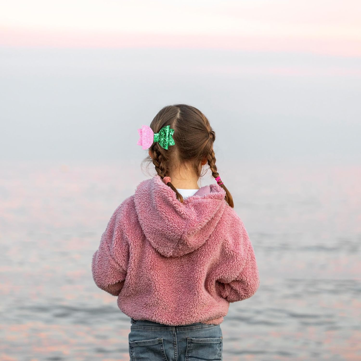 SAVITA 4Pcs Hair Accessories, Include 2Pcs Pink Glitter Bow Hair Ties and 2Pcs Glitter Bow Barrettes Halloween Outfit Accessories Fans Bowknot Gifts for Female Women Girls image number 2