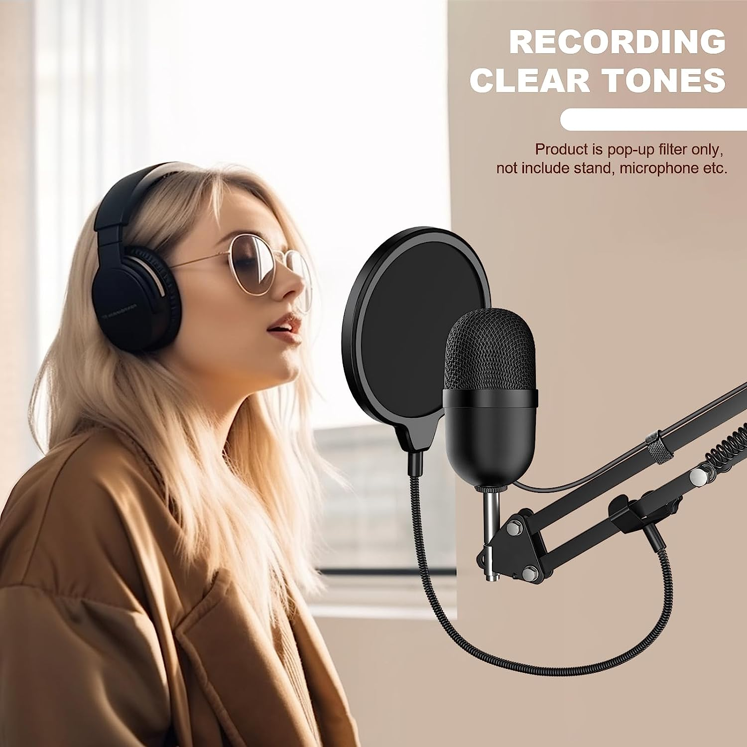 Aokeo Professional Microphone Pop Filter Mask Shield for Blue Yeti and Any Other Microphone, Mic Dual Layered Wind Pop Screen with a Flexible 360&deg; Gooseneck Clip Stabilizing Arm image number 6