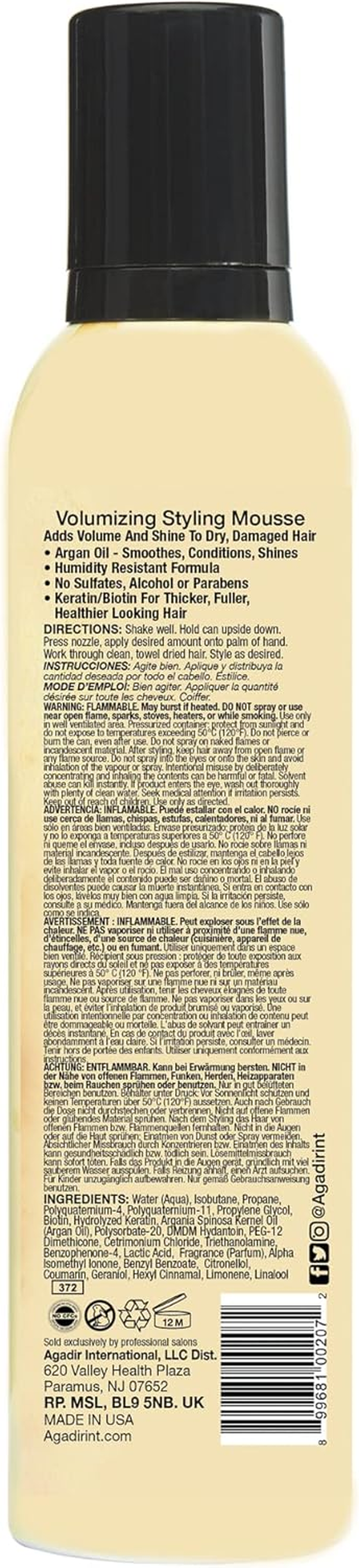 Agadir Argan Oil Volumizing Styling Mousse 252 Ml, 252 Ml