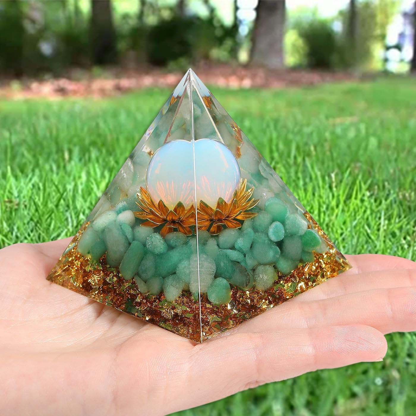 XIANNVXI Green Healing Crystals Tower,Good Luck Gifts,Anxiety Gifts,Lotus Flower Tower Orgonite Orgone Positive Energy Reiki Aventurine Gemstone Tower,Positive Gifts image number 2