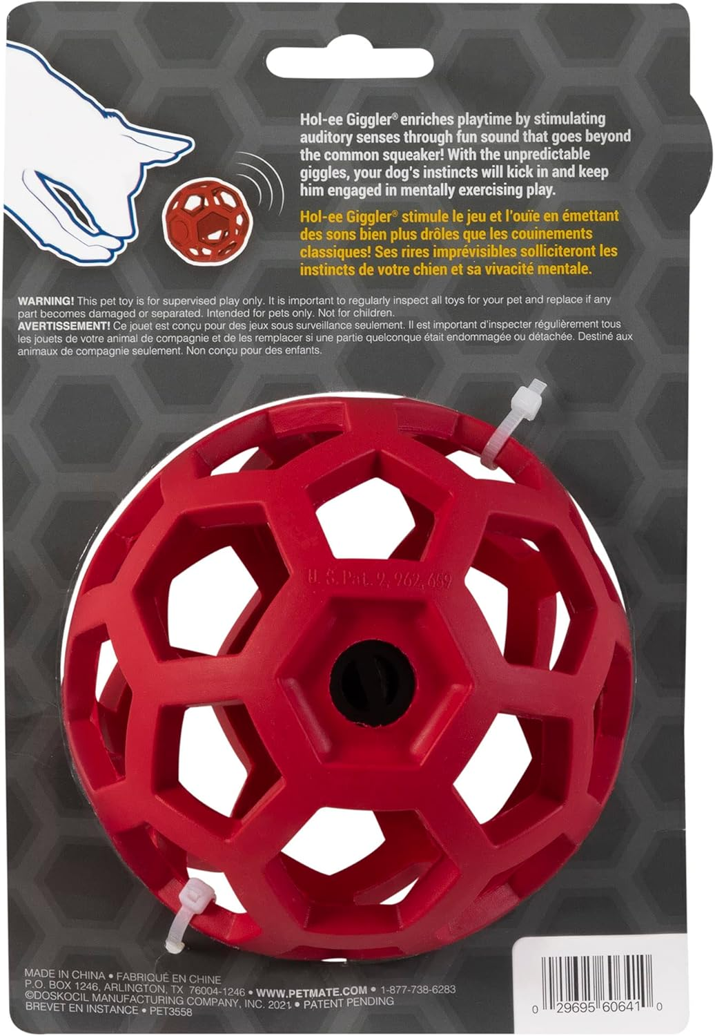 JW Pet Hol-Ee Giggler Dog Toy Puzzle Ball, Natural Rubber, Medium (4.5 Inch Diameter), Red image number 4