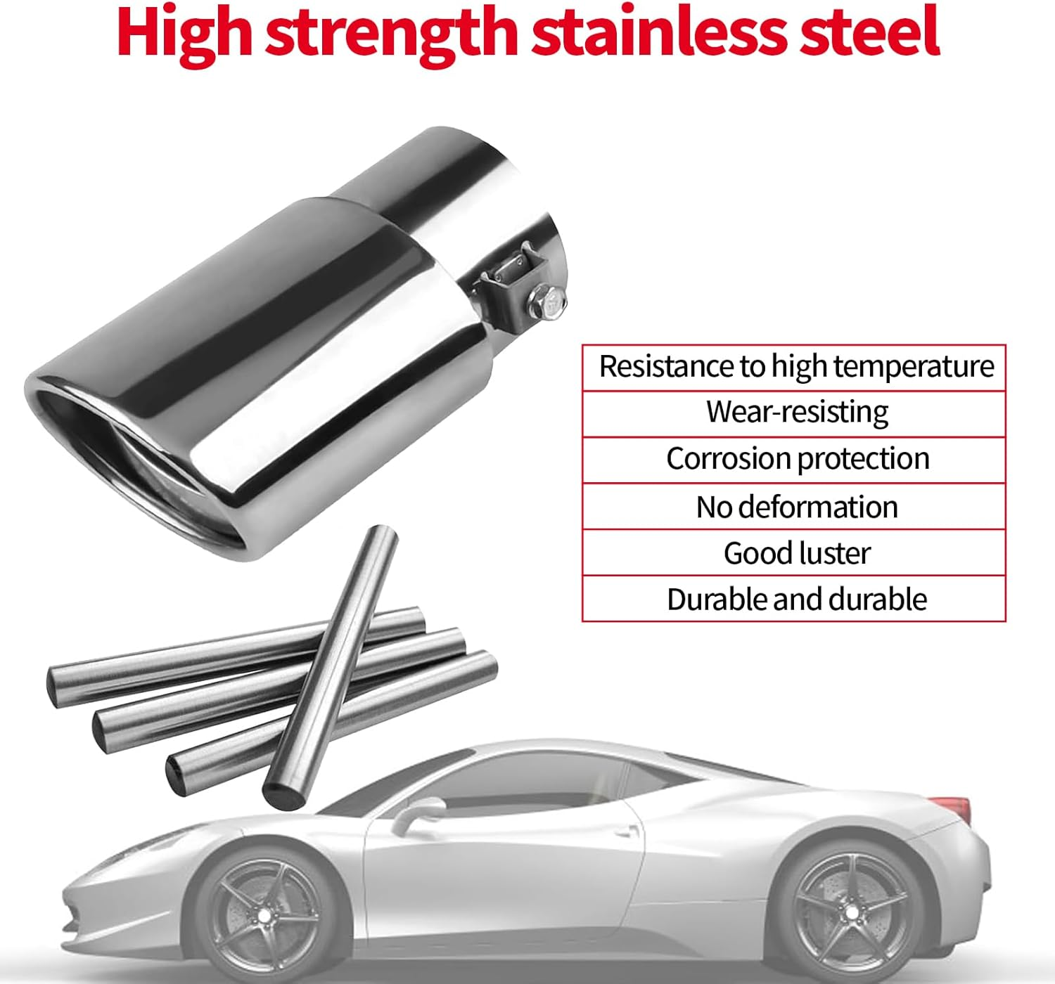 MAEZOE Universal Stainless Steel Car Exhaust Tip 2.5" to 3.3" Chrome Straight Tail Pipe Rust Resistant Easy Installation Fits Sedans Suvs Trucks image number 2