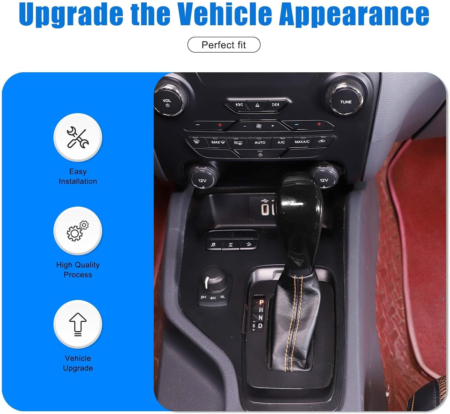 Gear Shift Knob Cover Trim Compatible with Ford Ranger/T6/T7 2015-2018 Accessories | ABS Shifter Head anti Scratch Protector | 1PC Set (Glossy Black)