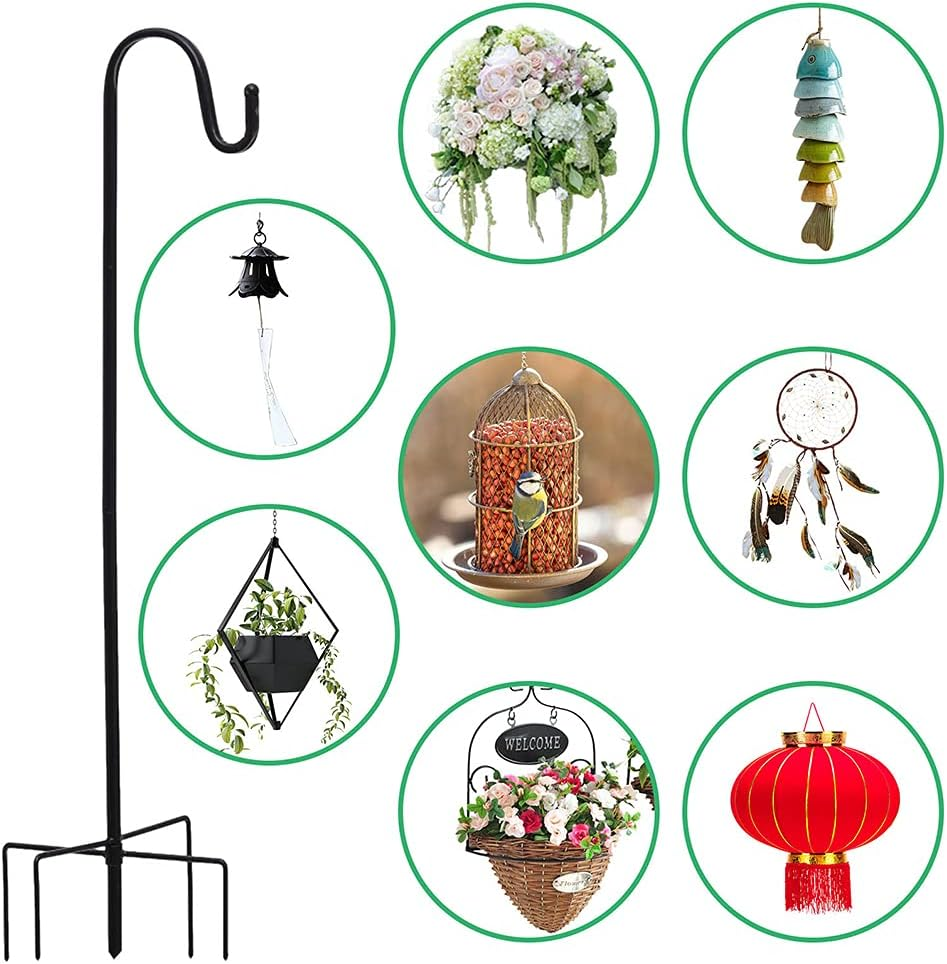 Shepherd Hook Bird Feeder Pole with 5 Prongs Base Adjustable Garden Hanging Stake for Wedding Decor, Hanging Solar Lights, Plant Hanger, Lantern, Basket Hanger, Wind Chime, Metal Hanger Hook (66 Inch) image number 2