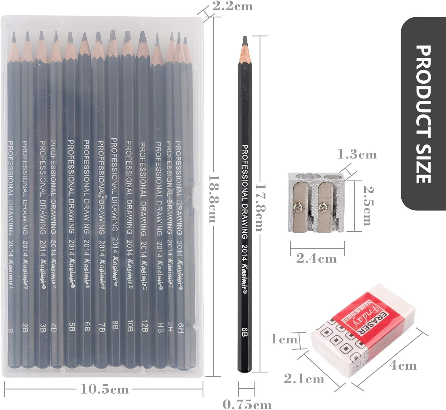 NASHRIO Professional Kids & Adults Drawing Sketching Pencil Set, 14 Pcs Art Pencils,12B 10B 8B 7B 6B 5B 4B 3B 2B B HB 2H 4H 6H Artist Pencils, Pencil Set with Pencil Case, Pencil Sharpener and Eraser.