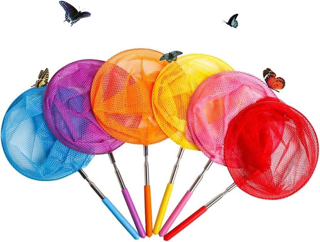 USATDD Kids Telescopic Butterfly Fishing Nets Great for Catching Insects Bugs Fish Caterpillar Ladybird Nets Outdoor Tools Colorful Extendable 34" Inch 6 Pack