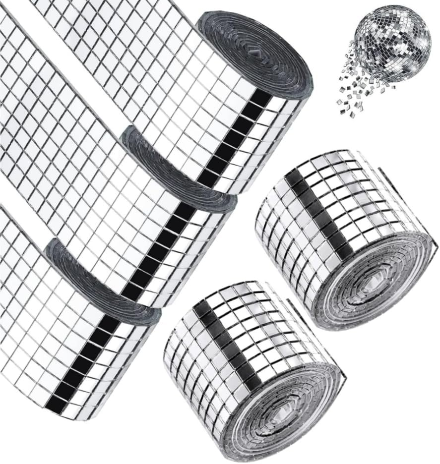 Changyeah 5 Rolls 8000 Pieces Self-Adhesive Mosaic Tiles Square Glass Mirrors Mosaic Tiles Mirror for DIY Craft Decoration (5Mm X 5Mm, Silver) image number 1